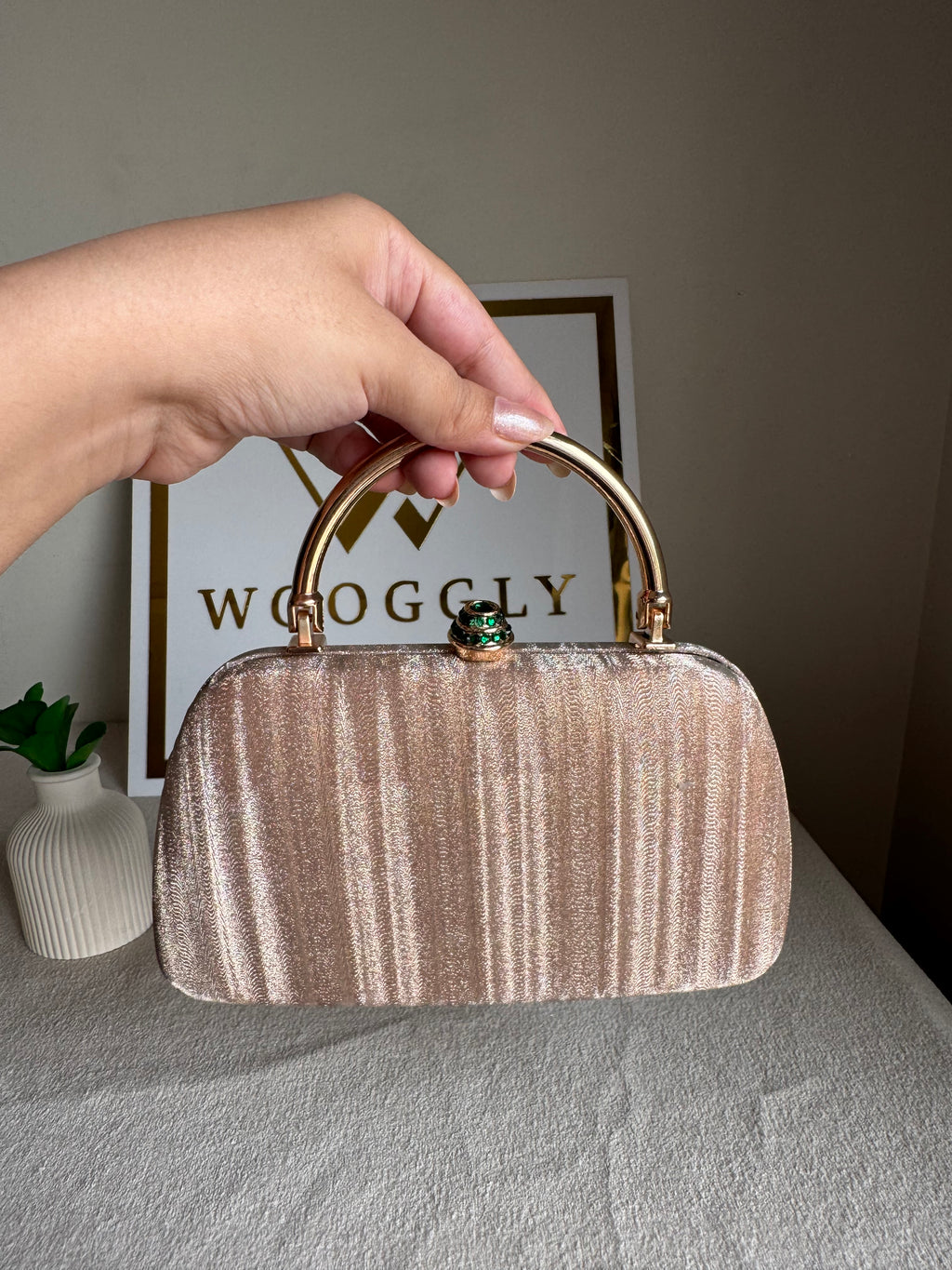 Satin Glow Clutch (Rose Gold)