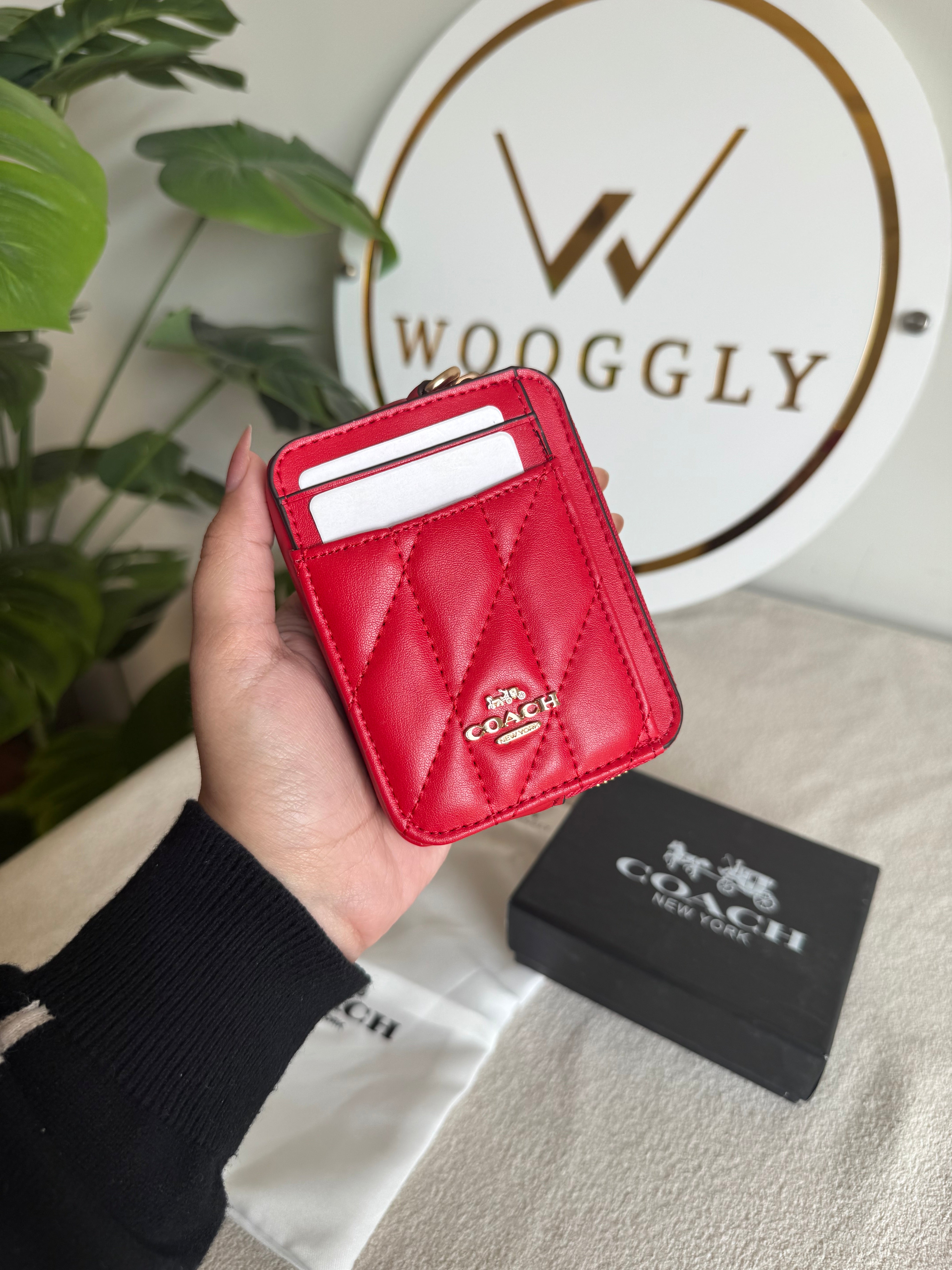 Coach Zip Card Case with Box Packing - Patterned Red