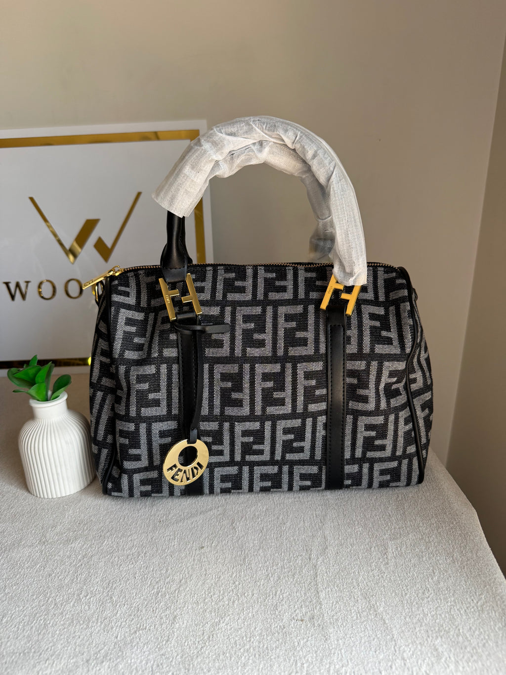 Fendi Signature Hand Bag - Black & Grey