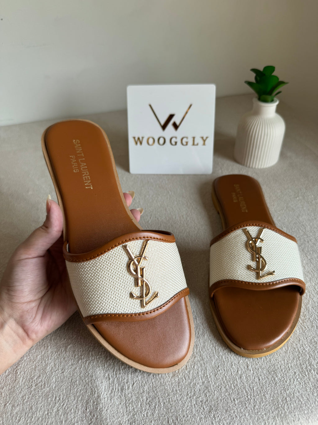 YSL Jute Slides - Beige