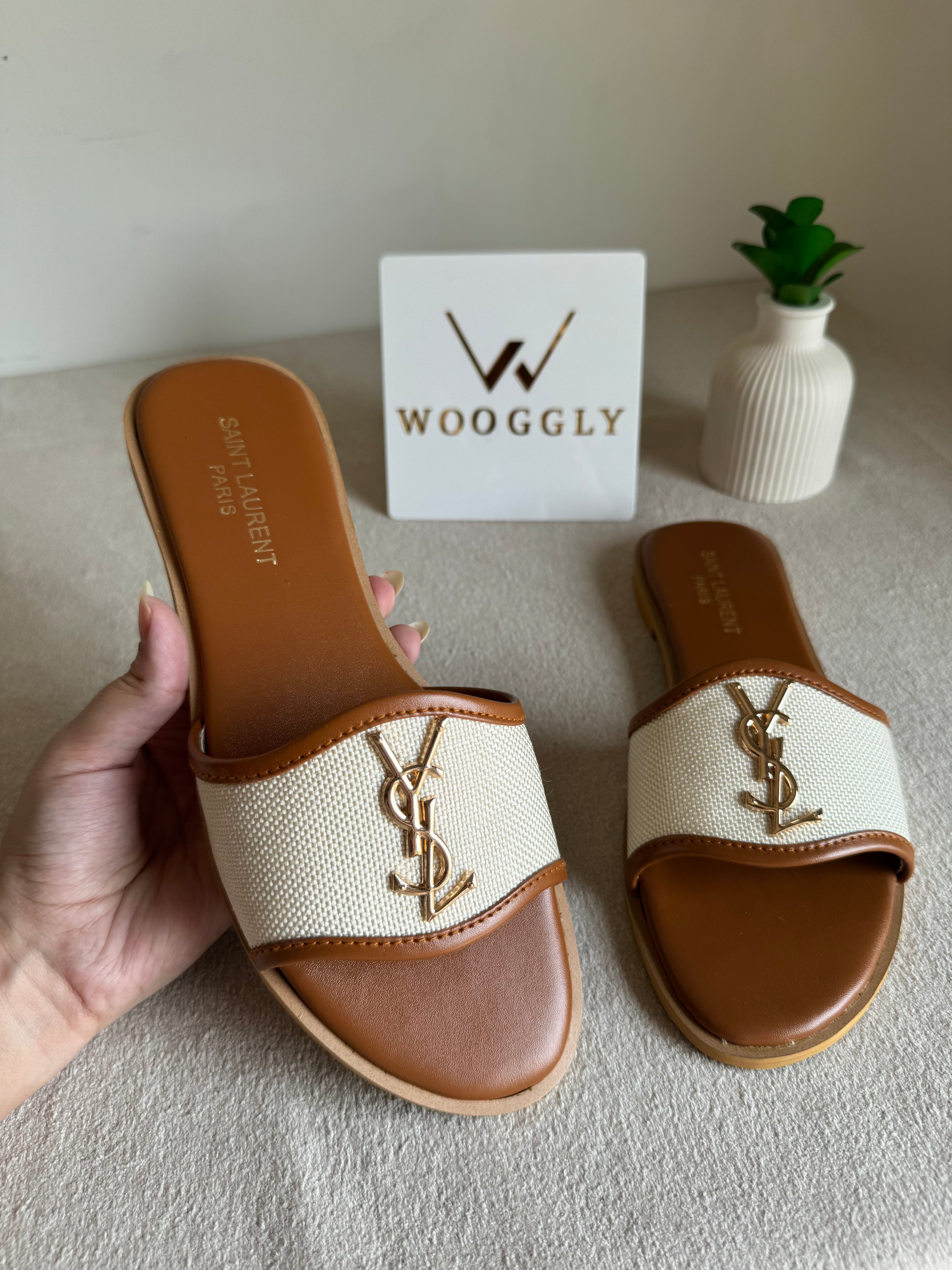 YSL Jute Slides - Beige