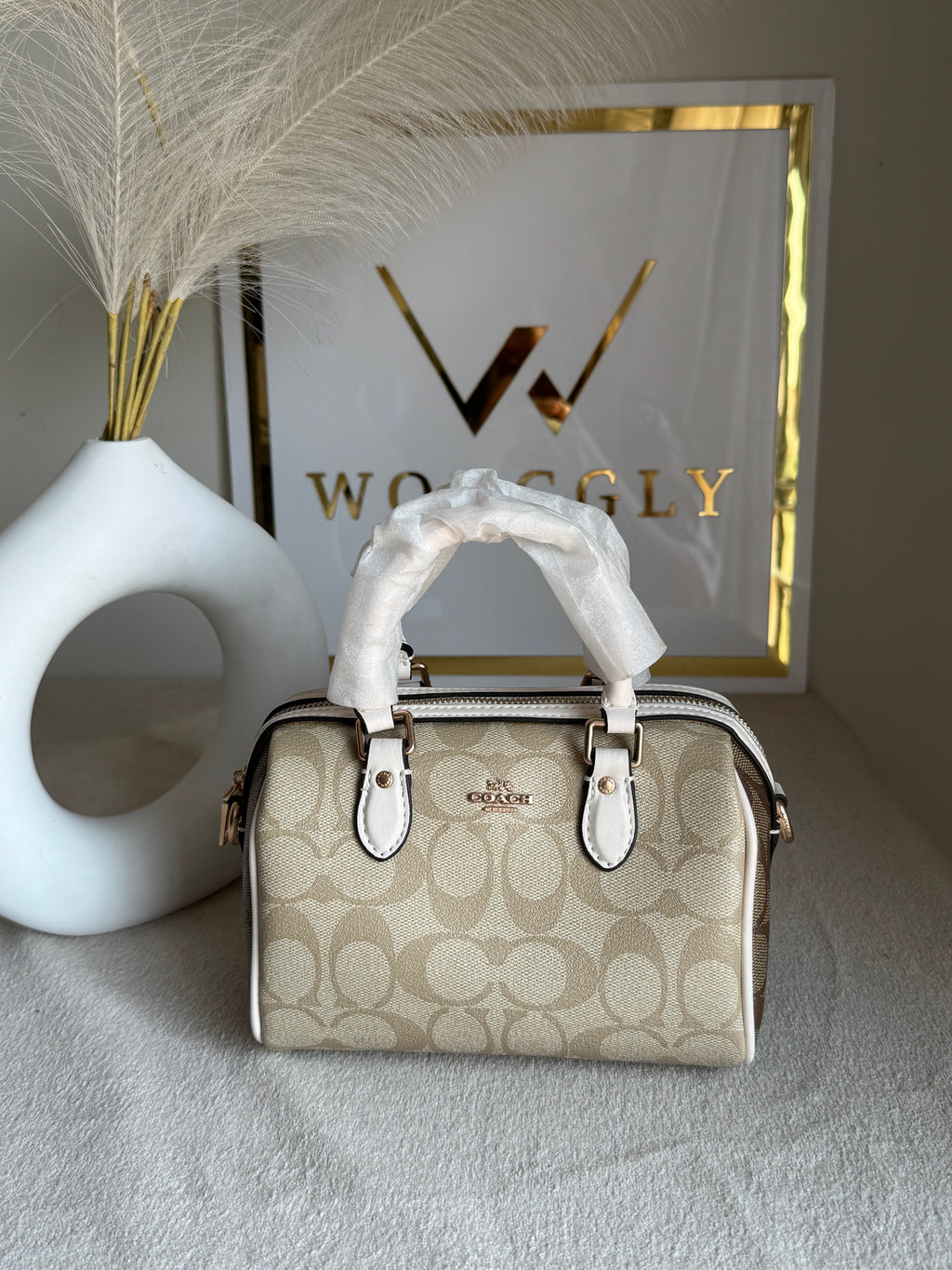 COACH Mini Duffle Bag PREMIUM with Long Strap (Signature Beige) - BOX PACKING