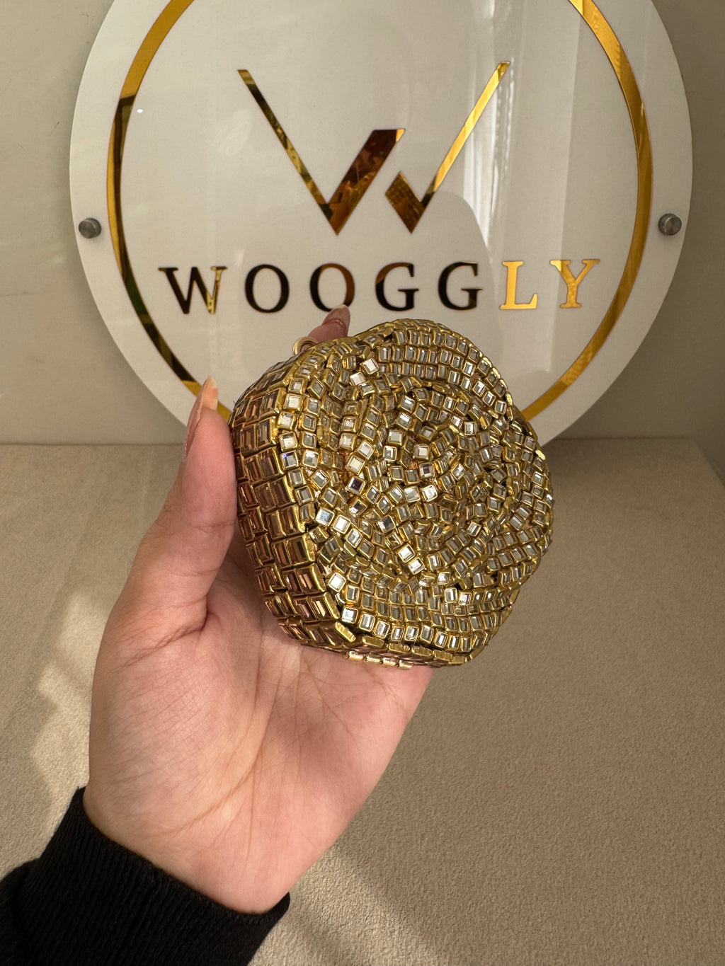 Kundan Flower Clutch - Gold with Chain