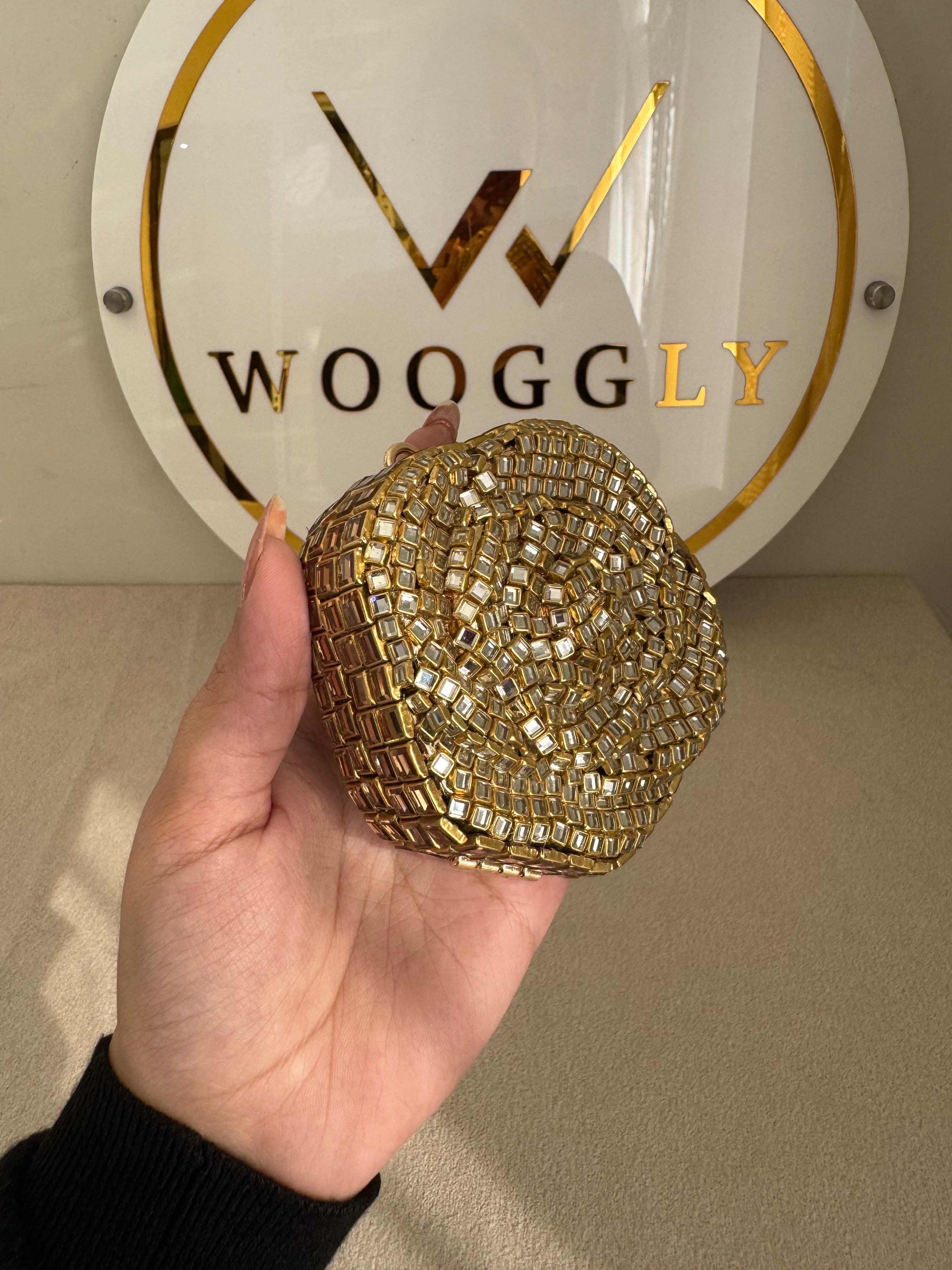 Kundan Flower Clutch - Gold with Chain