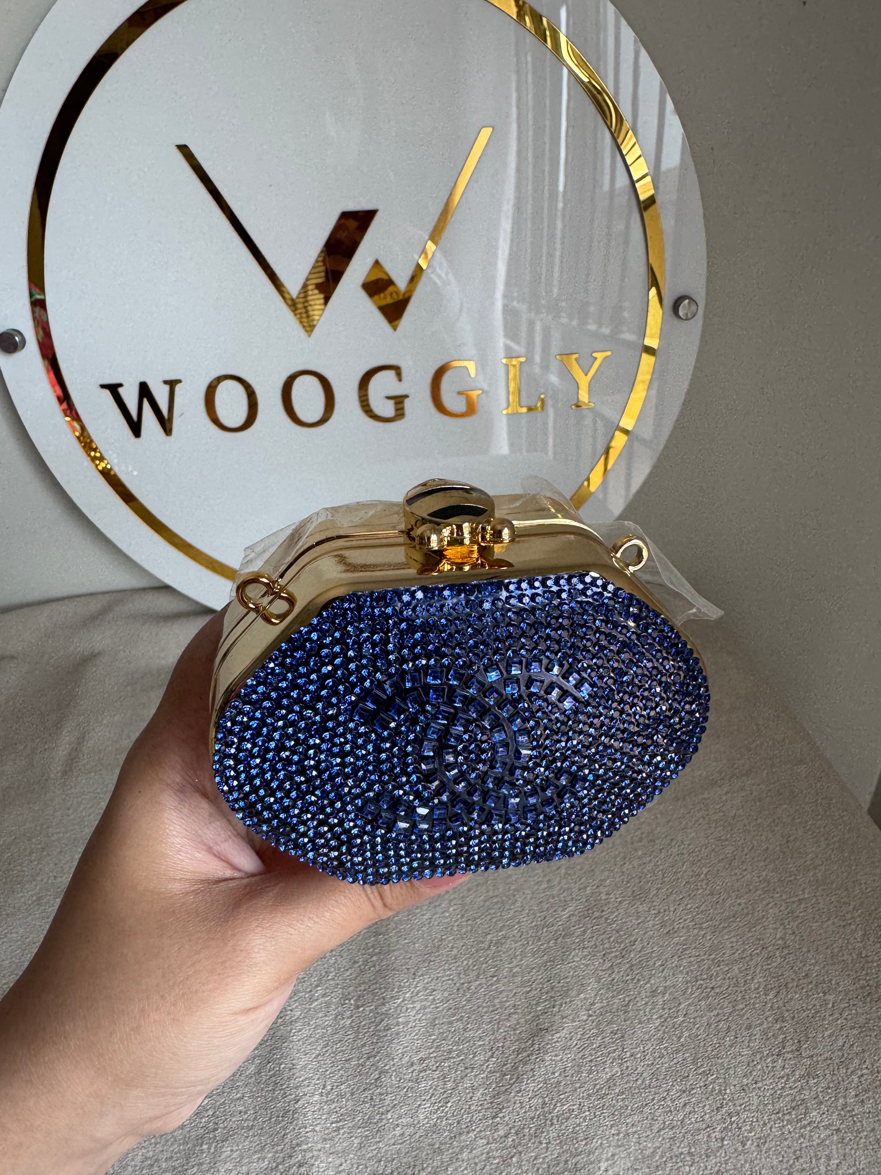 Mini Chanel Embellished Clutch with Chain - Blue