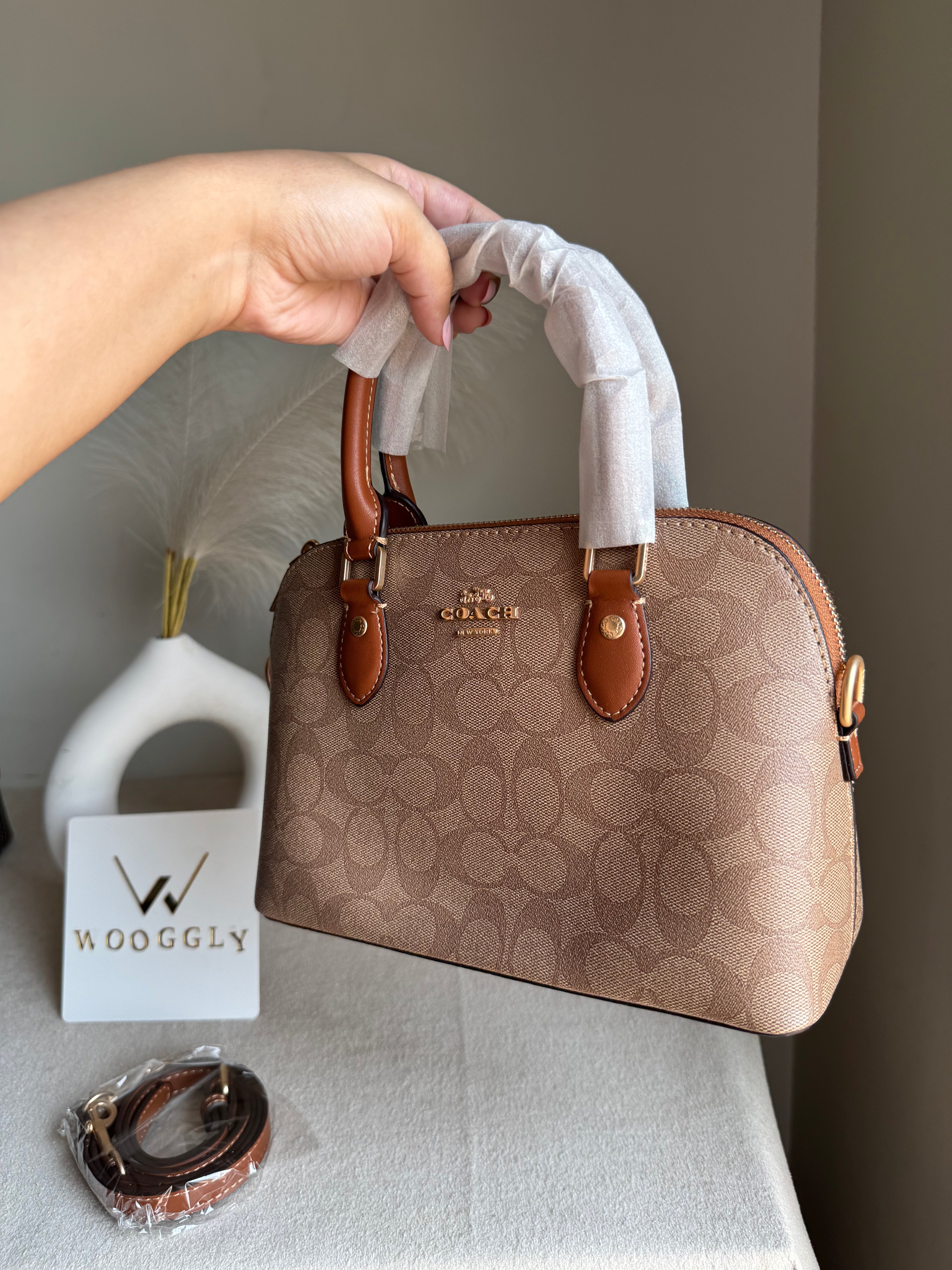 COACH PREMIUM Hand Bag (Apricot Brown) BOX PACKING