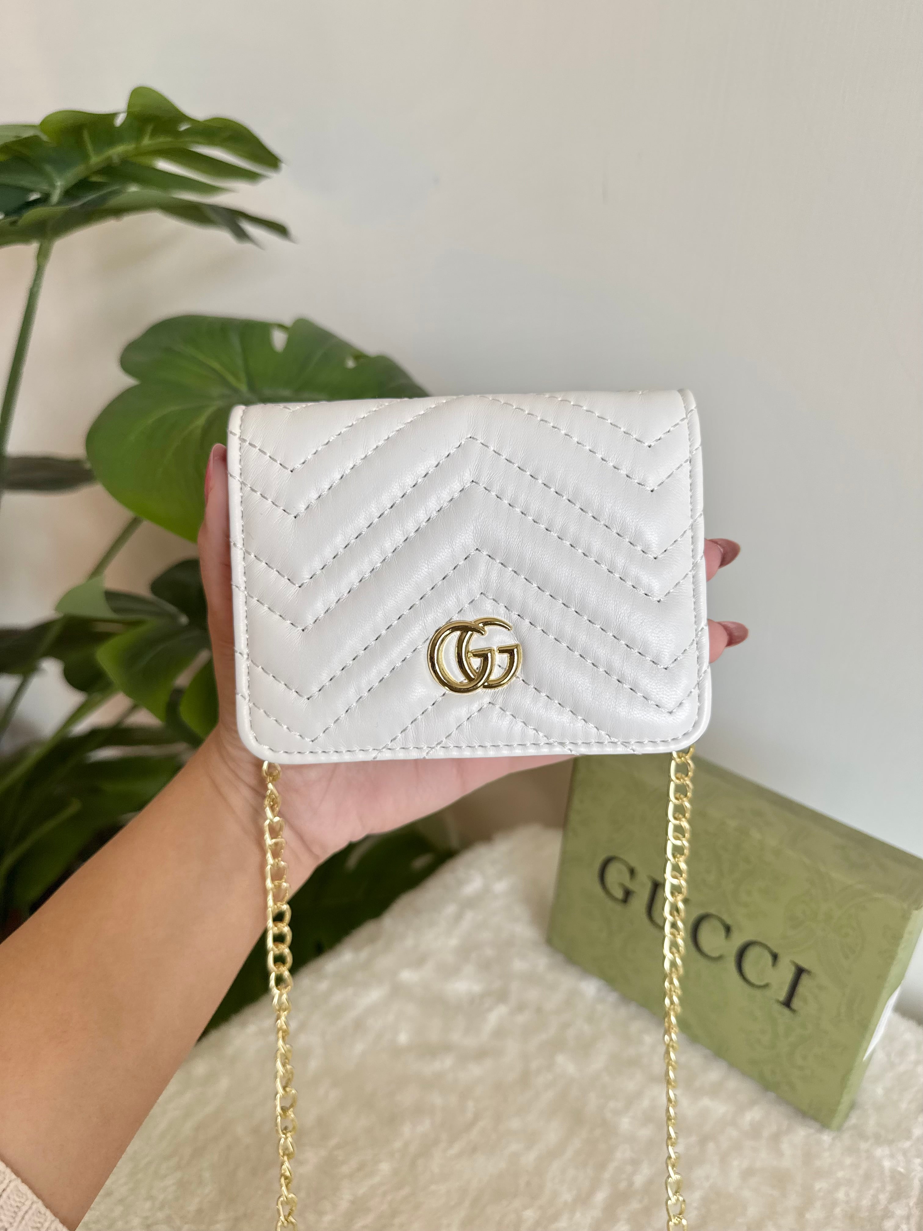 Gucci Wallet Quilted with Detachable Chain - White