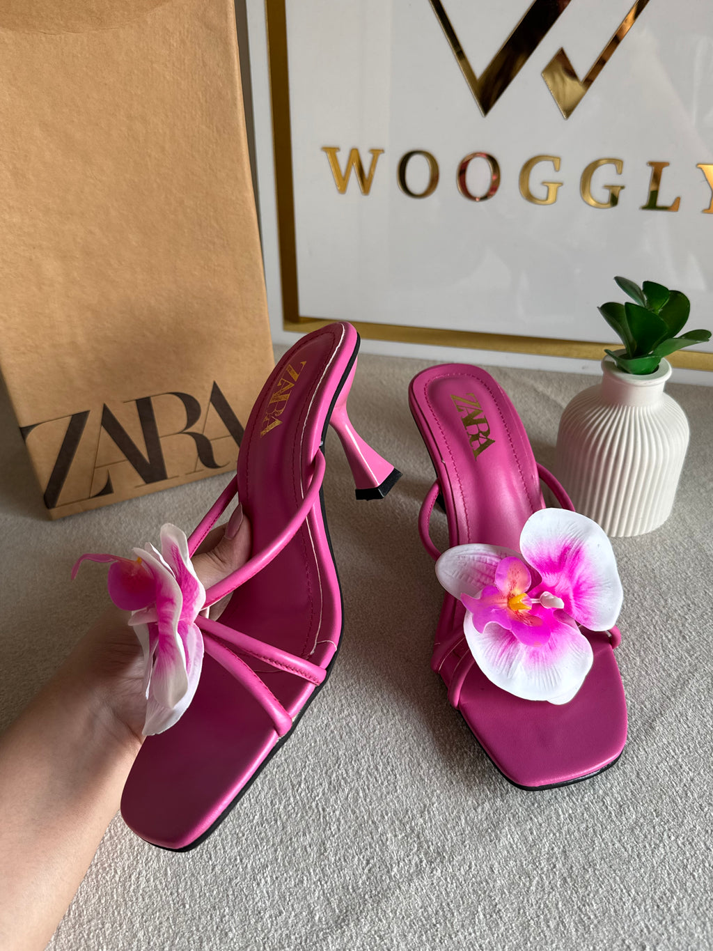Zara Flower Heels HOT PINK - with Brand Box