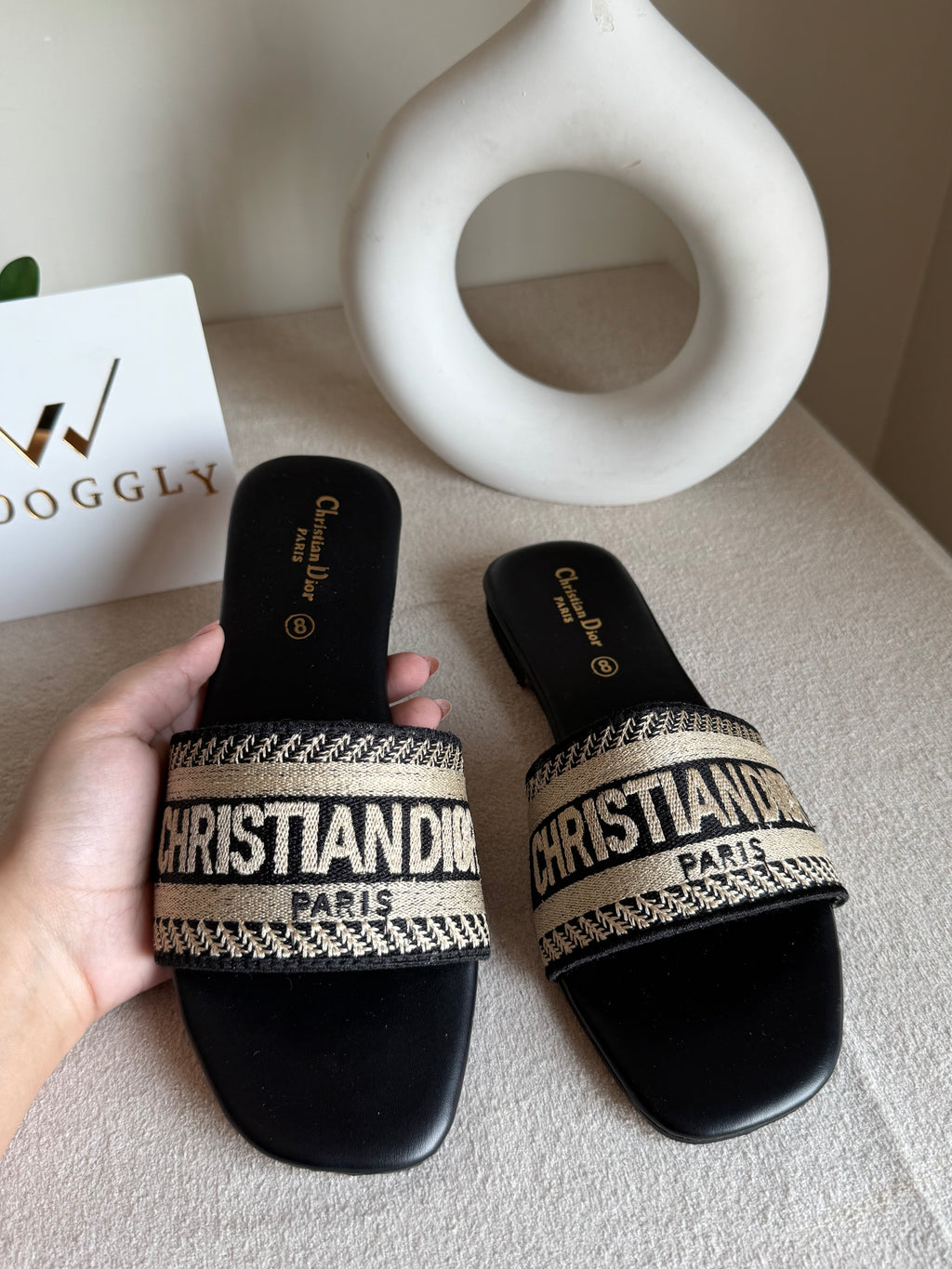 Signature Dior Embroided Slides