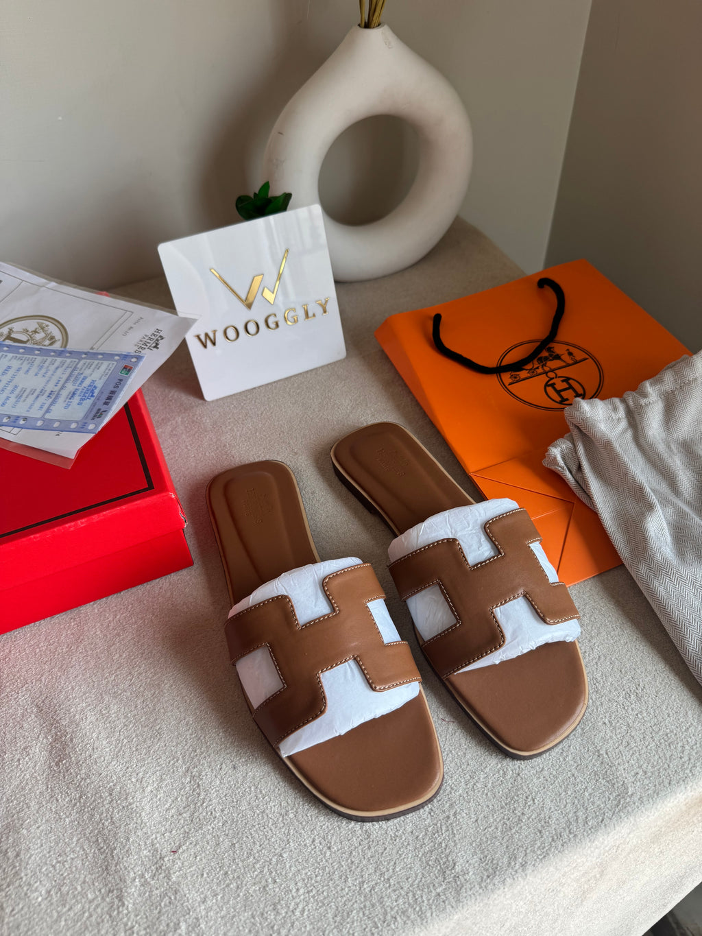 Premium Hermes Slides Brown