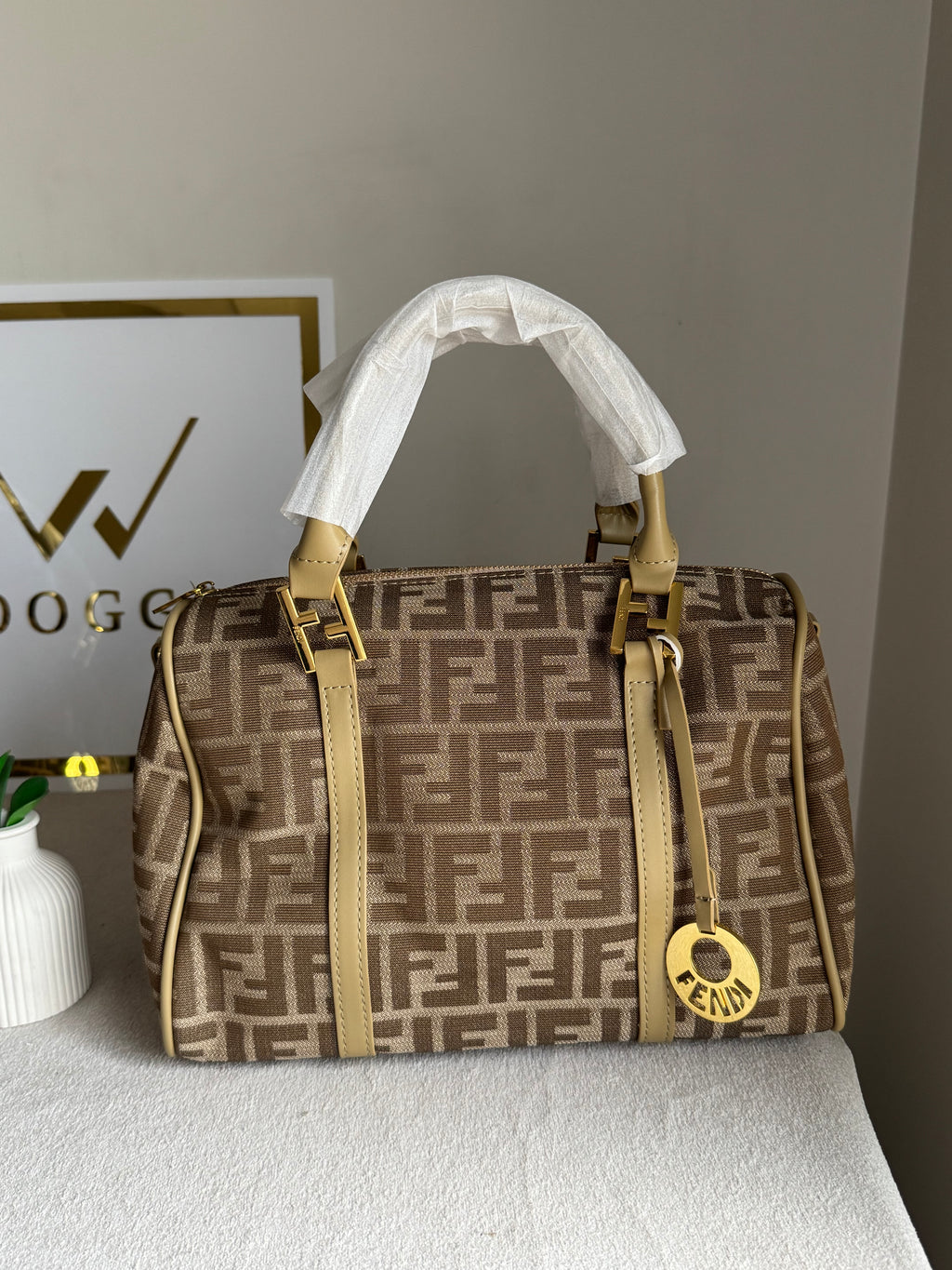 Fendi Signature Hand Bag - Beige