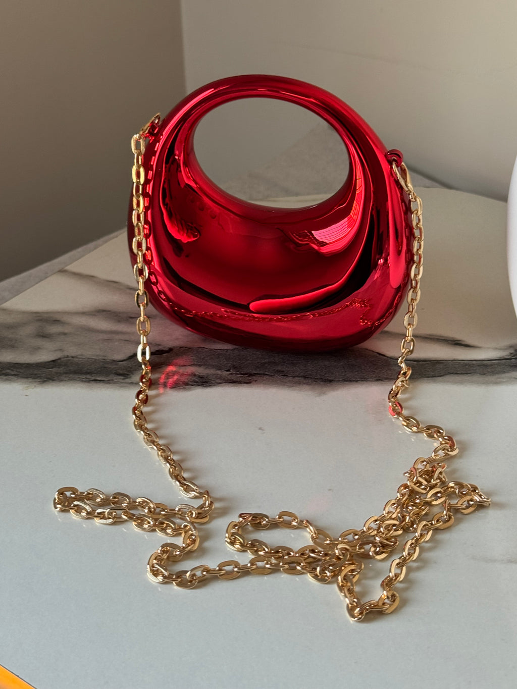 Viral Metallic Clutch with Chain - Mini Red