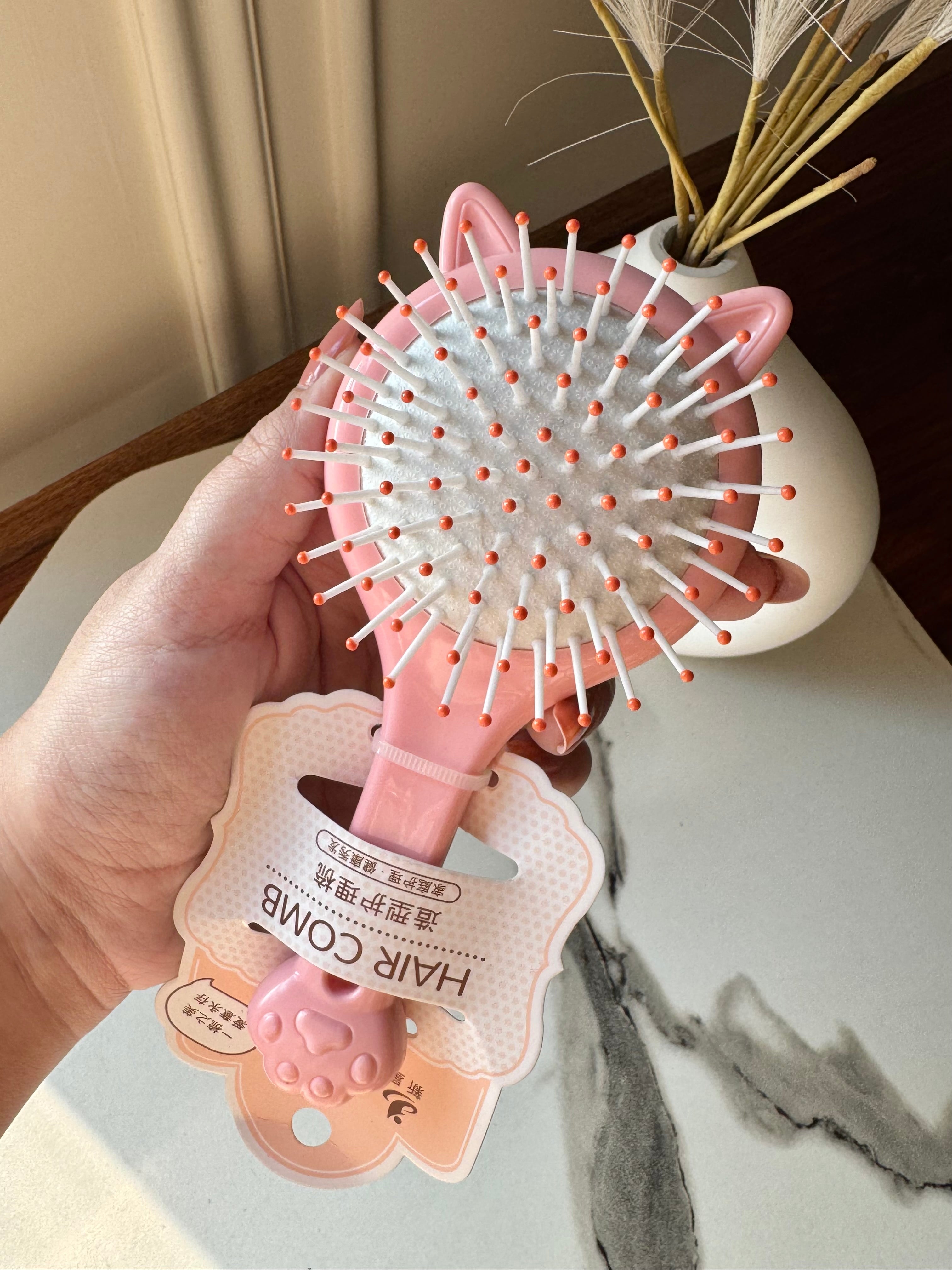 Kids Softest Teddy Shape Hair Brush with Mirror (Peach)