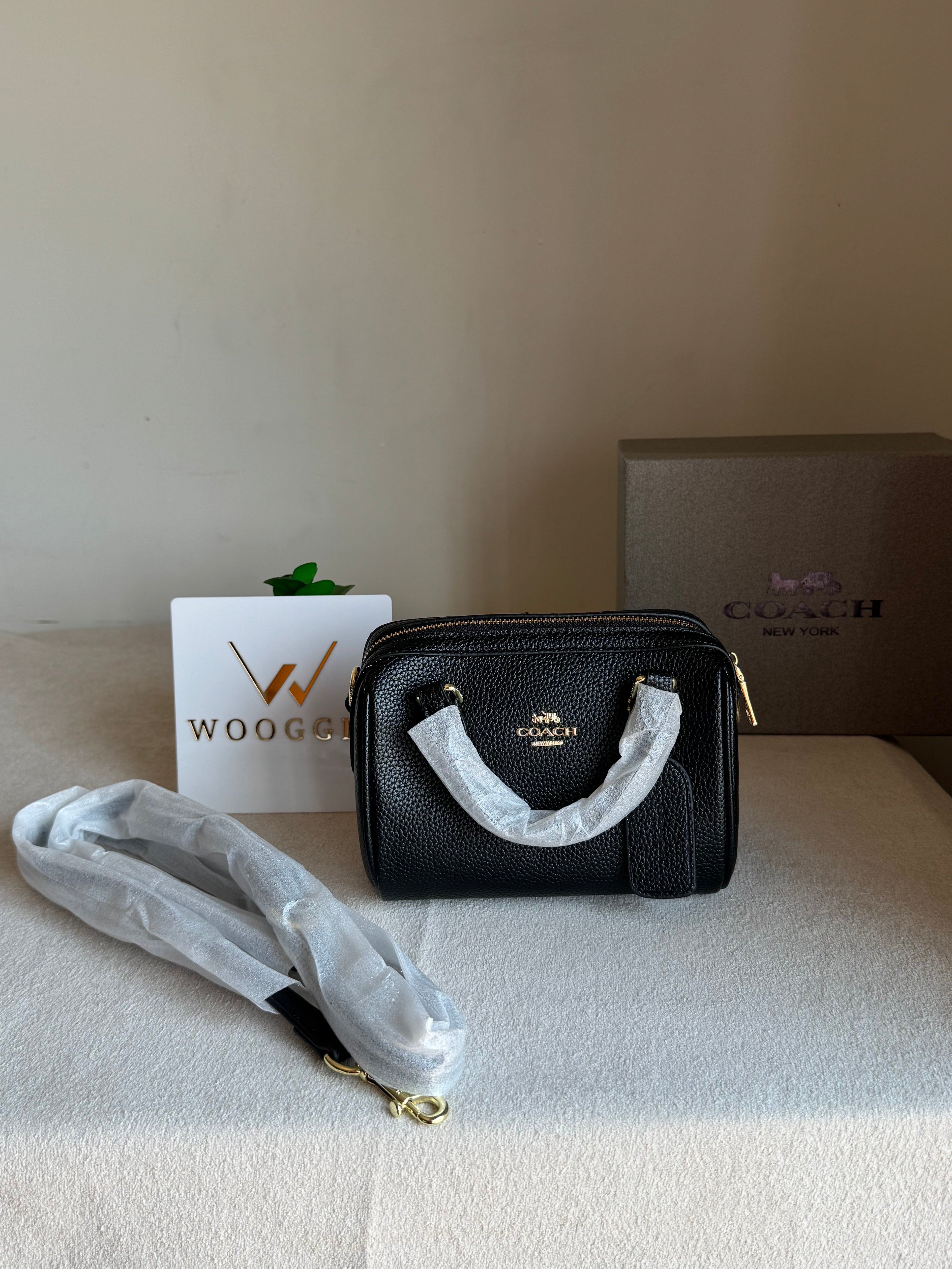 COACH Mini Duffle Bag PREMIUM with Long Strap BLACK - BOX PACKING
