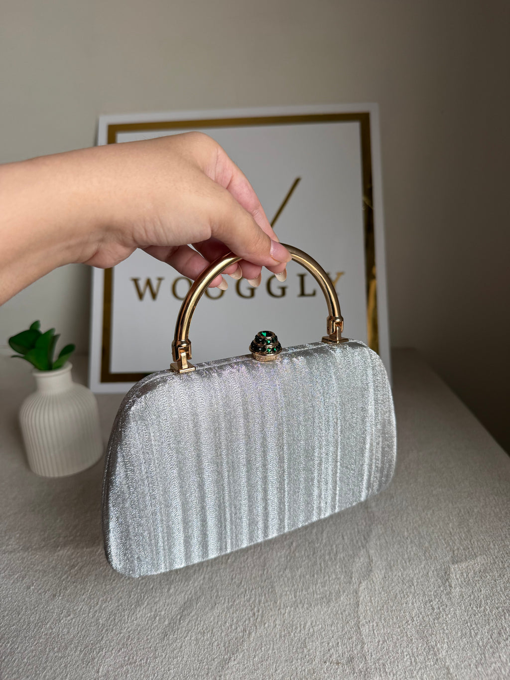 Satin Glow Clutch (Silver)