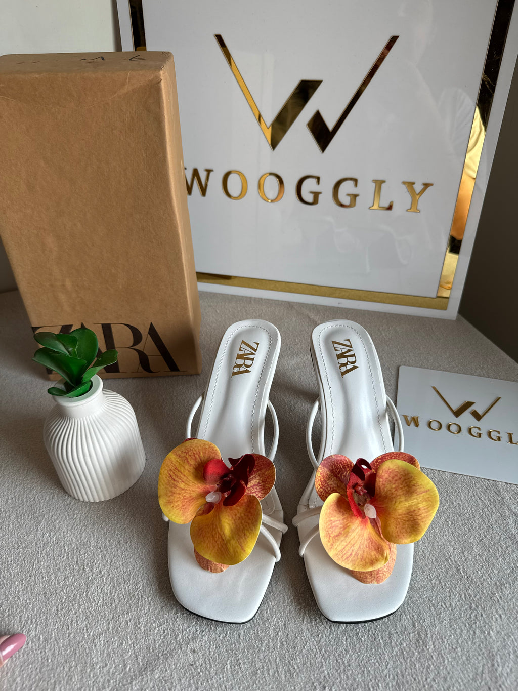 Zara Flower Heels WHITE WITH YELLOW - with Brand Box