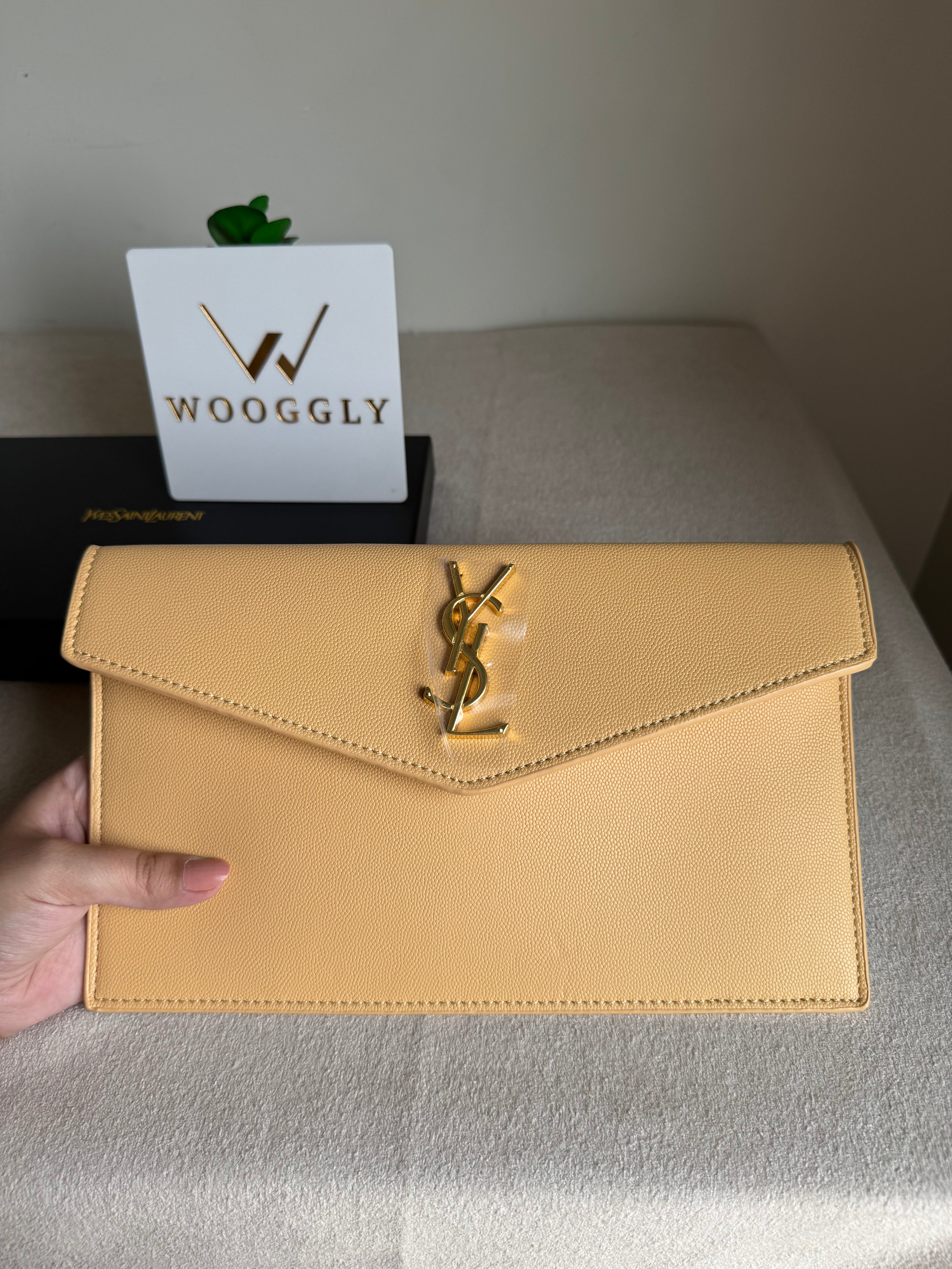 Premium Quality YSL Pouch with Box Packing - Butter Yellow