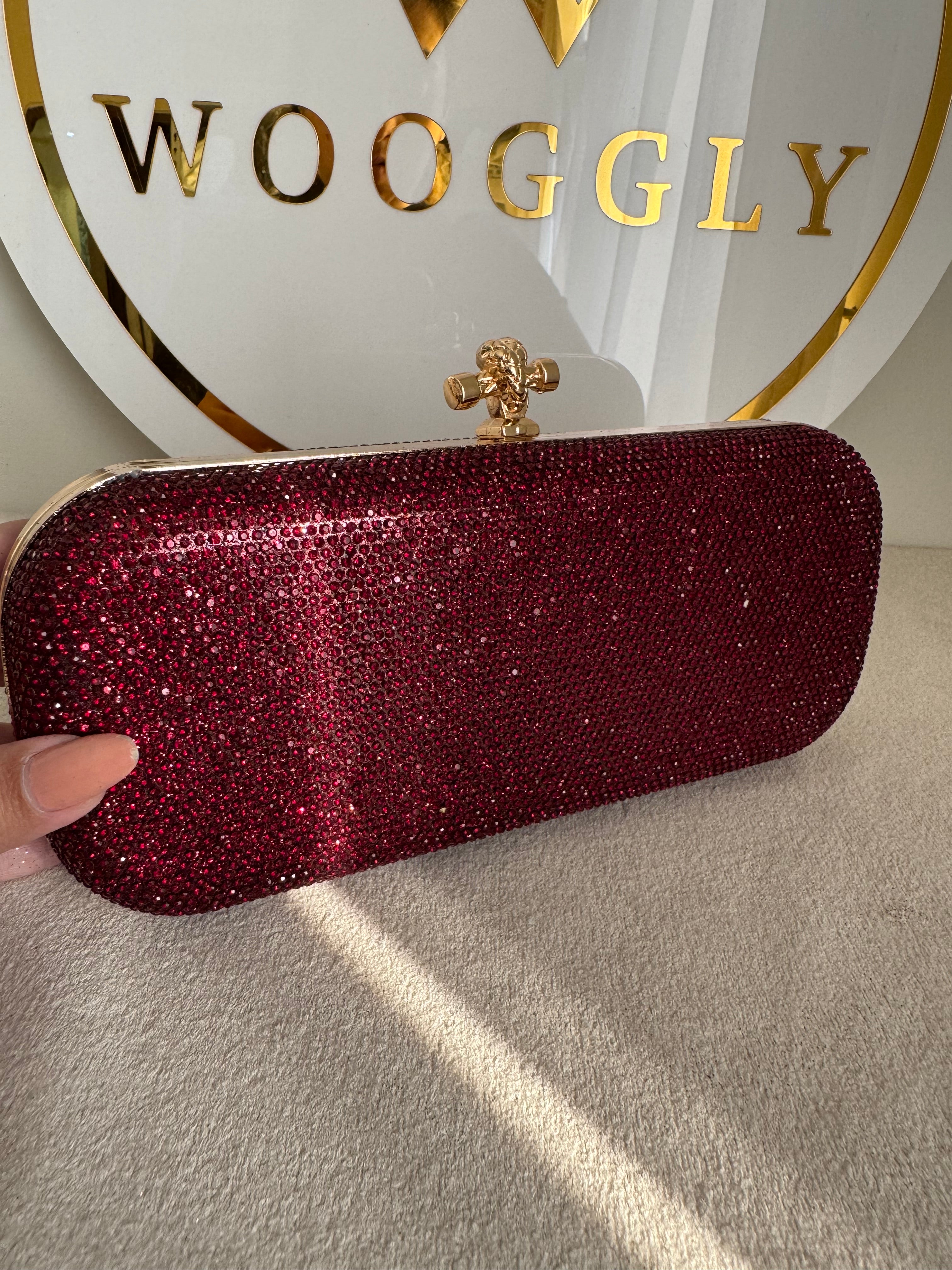 Bottega Shimmer Clutch - Maroon with Chain