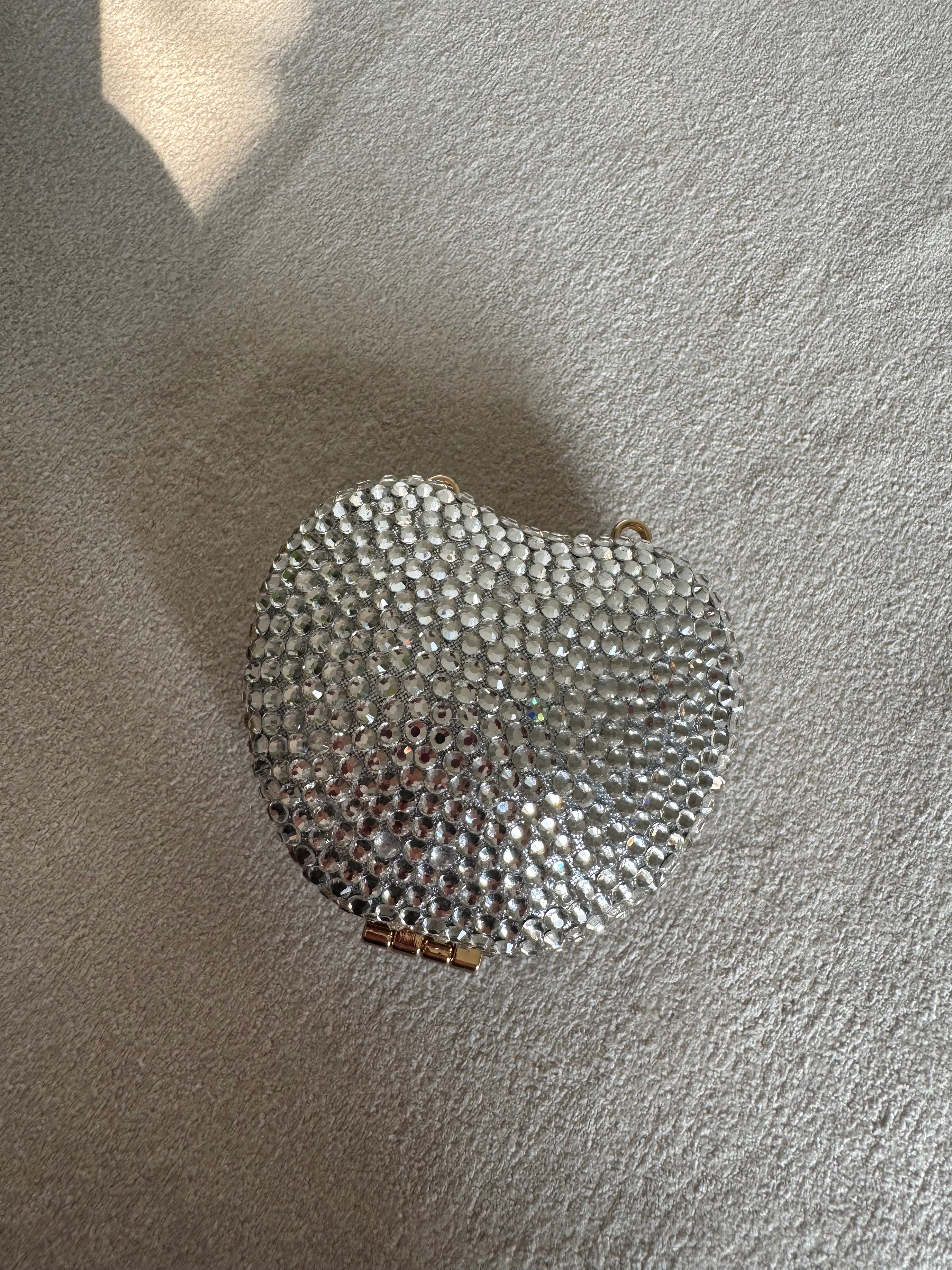 Heart Crystal Clutch with Chain - Mini Silver