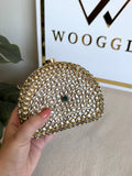 Afreen Kundan Clutch with Chain - Green Stone