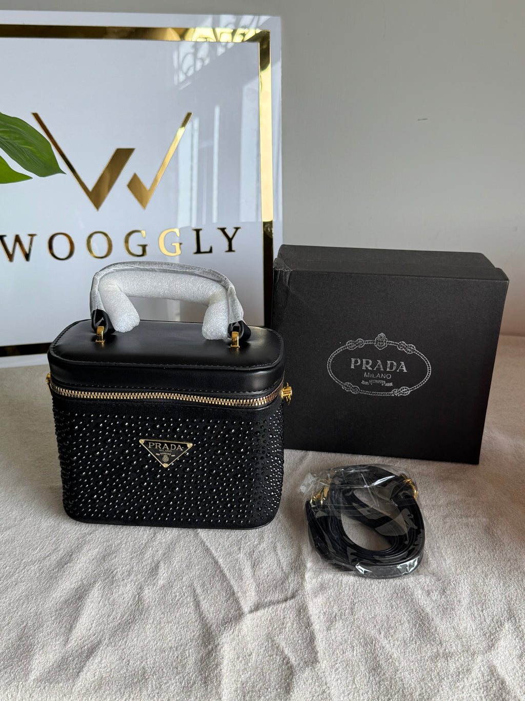 Prada Rhinestone Bucket Bag (Black)