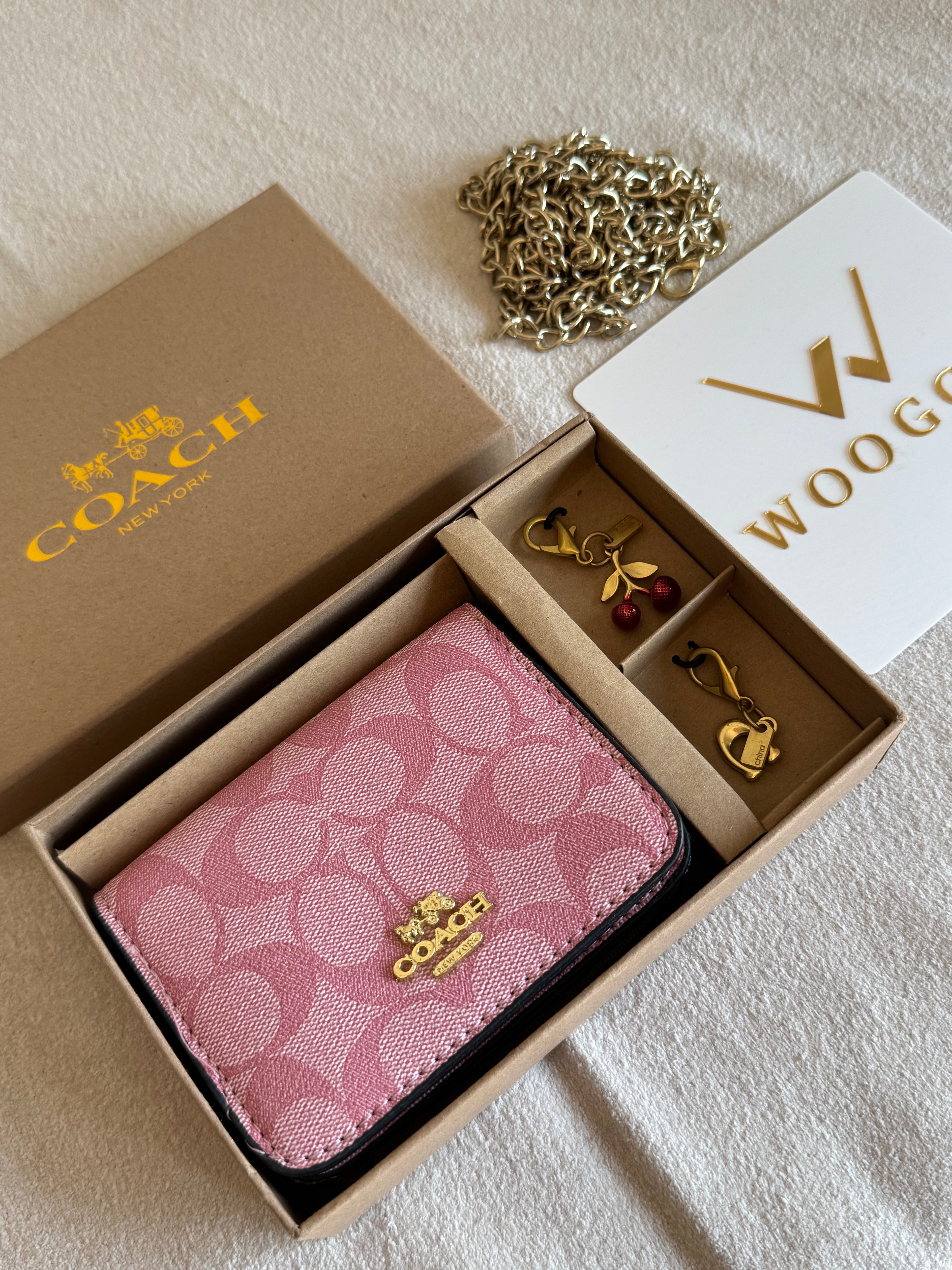Coach Wallet with 2 Charms Gift Set - Signature Pink