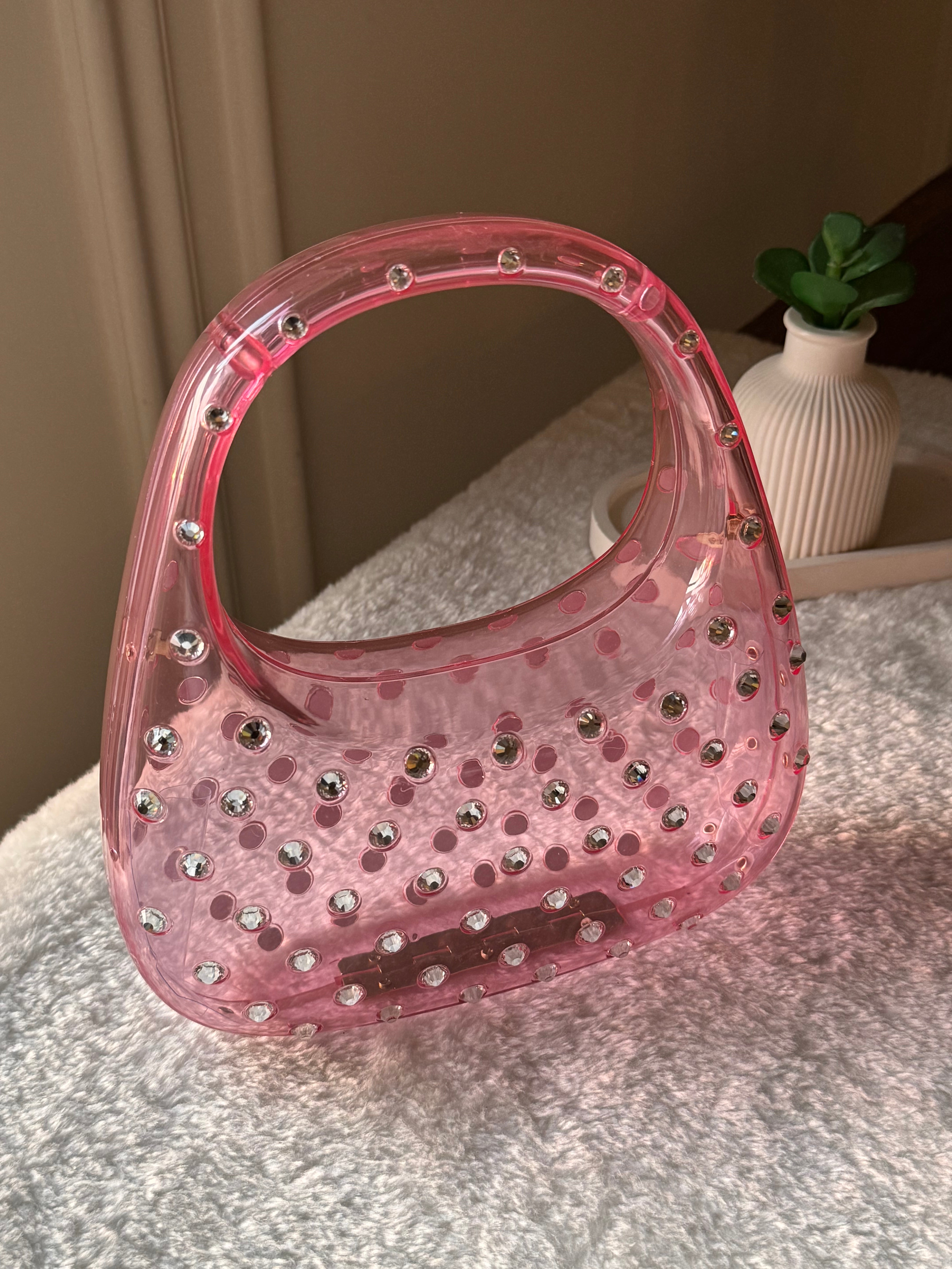 Glimmer Clutch (Pink) with Long Chain