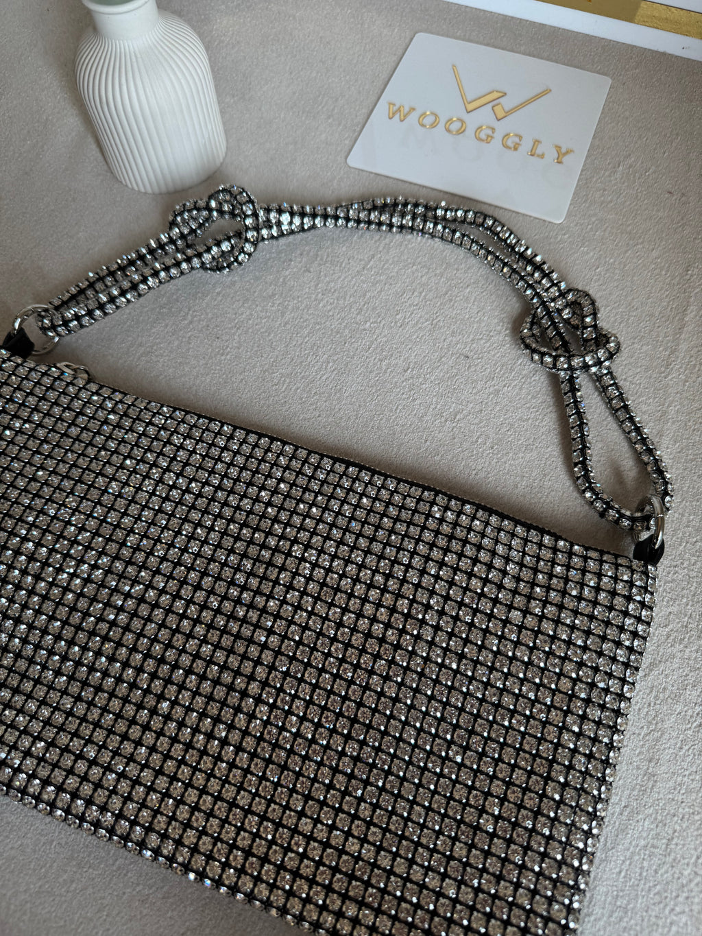 Dreamy Party Wear Rhinestone Bag - Black & Silver