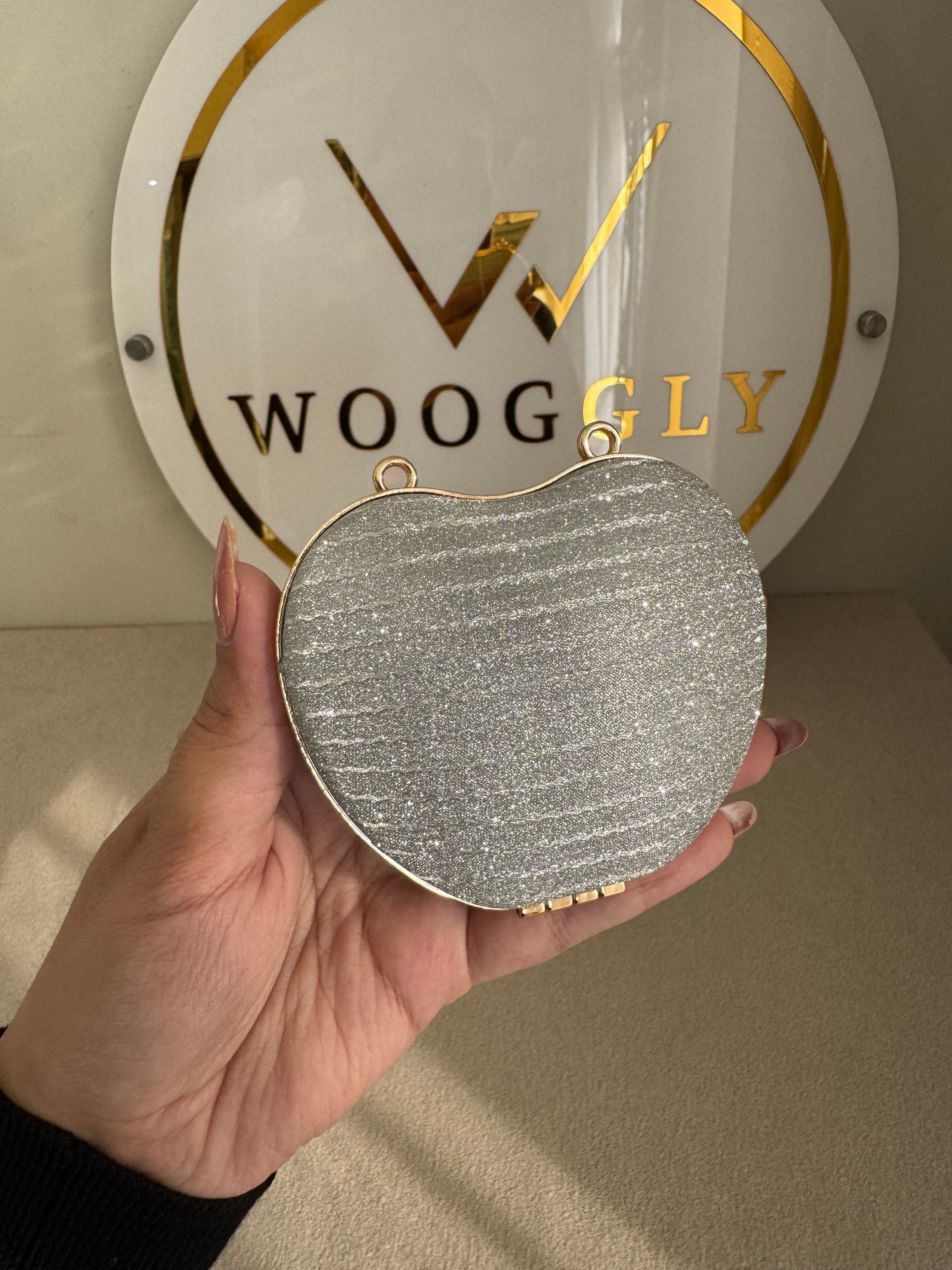 Apple Shimmer Clutch with Chain - Mini Silver