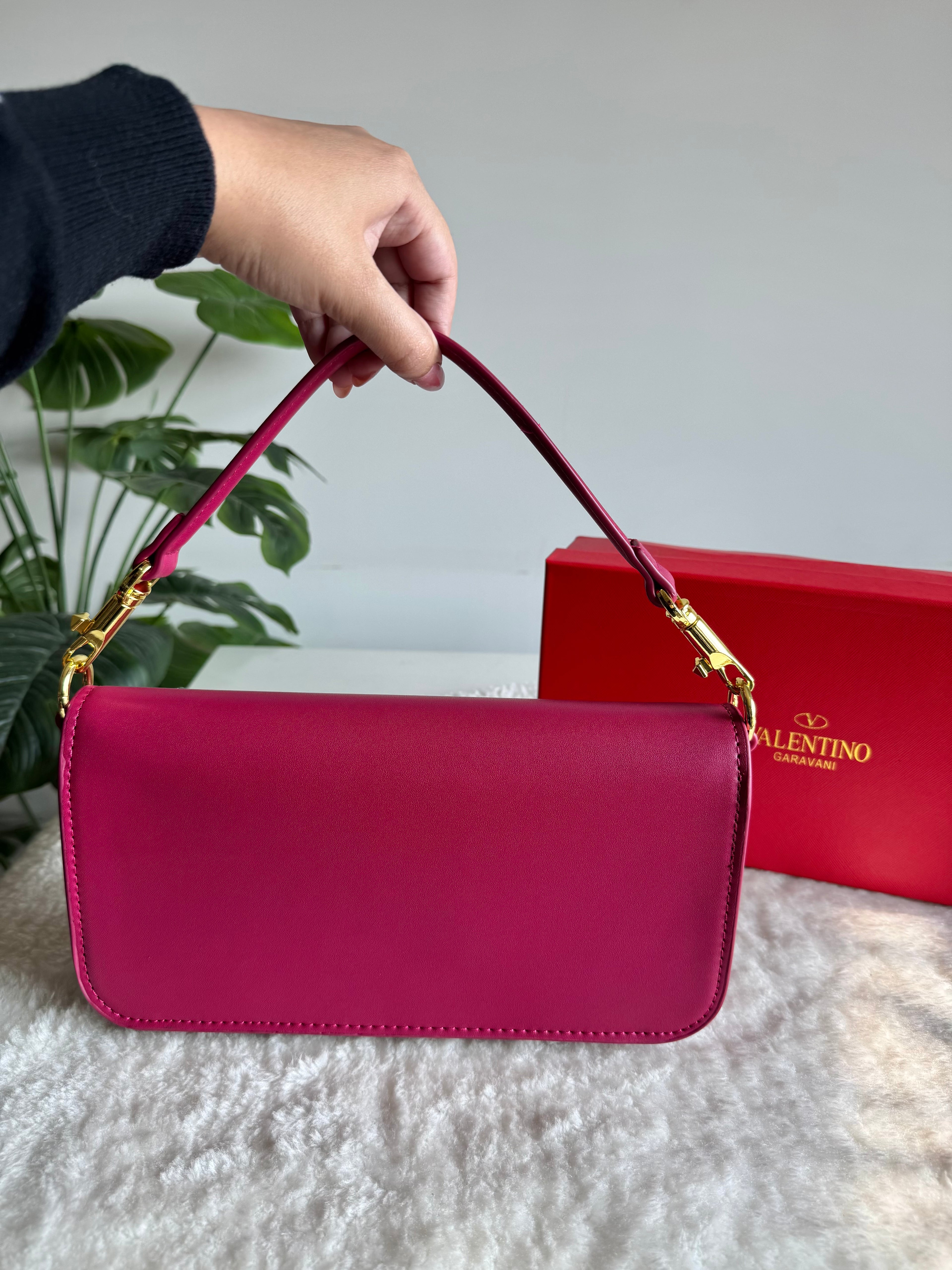 Valentino Loco with Jewel Logo PREMIUM Handbag with Box Packing - Hot Pink