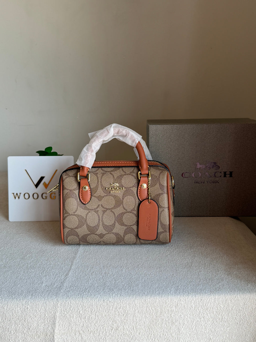 COACH Mini Duffle Bag PREMIUM with Long Strap Apricot Brown - BOX PACKING