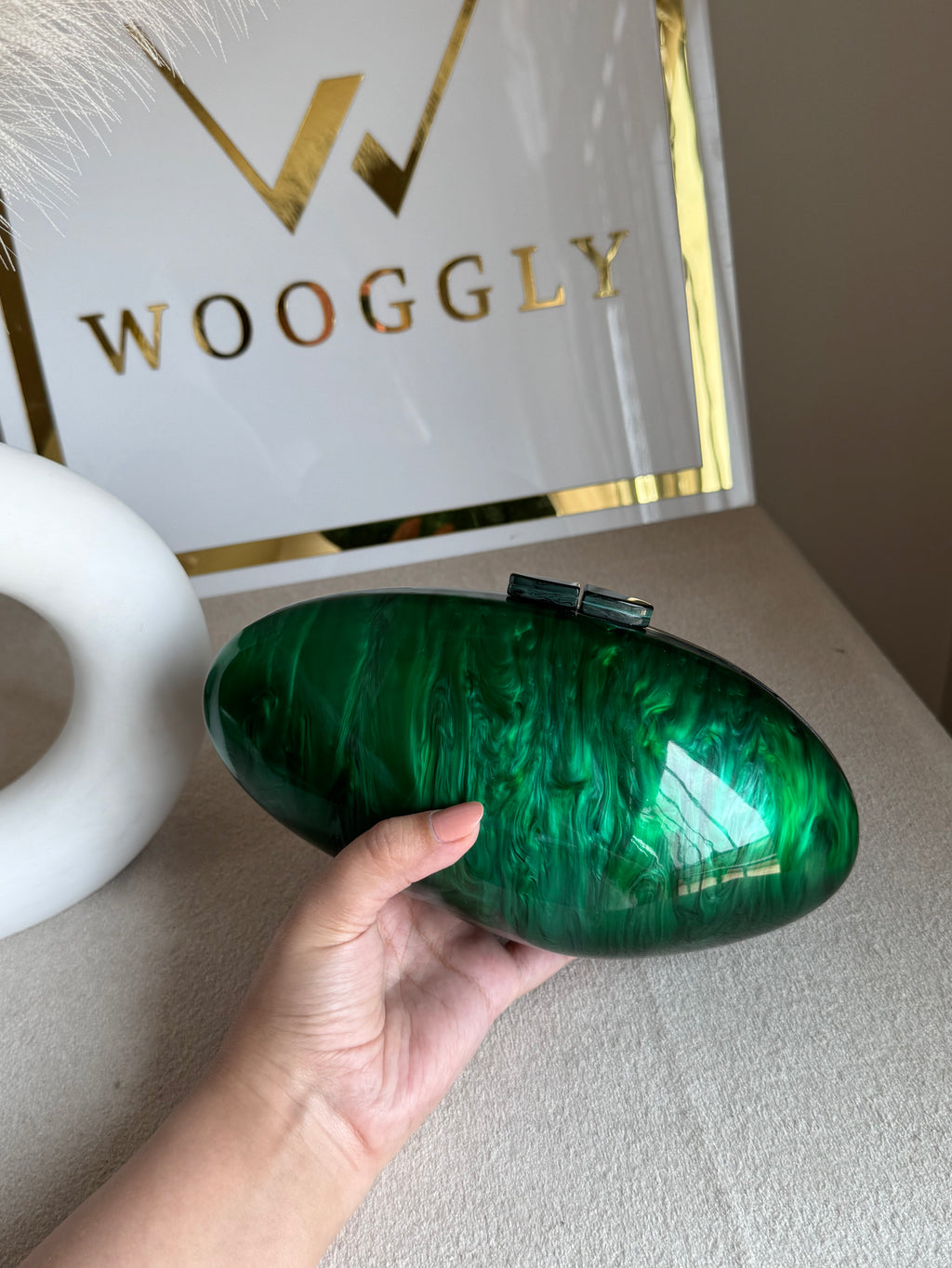 Marble Acrylic Clutch - Emerald Green