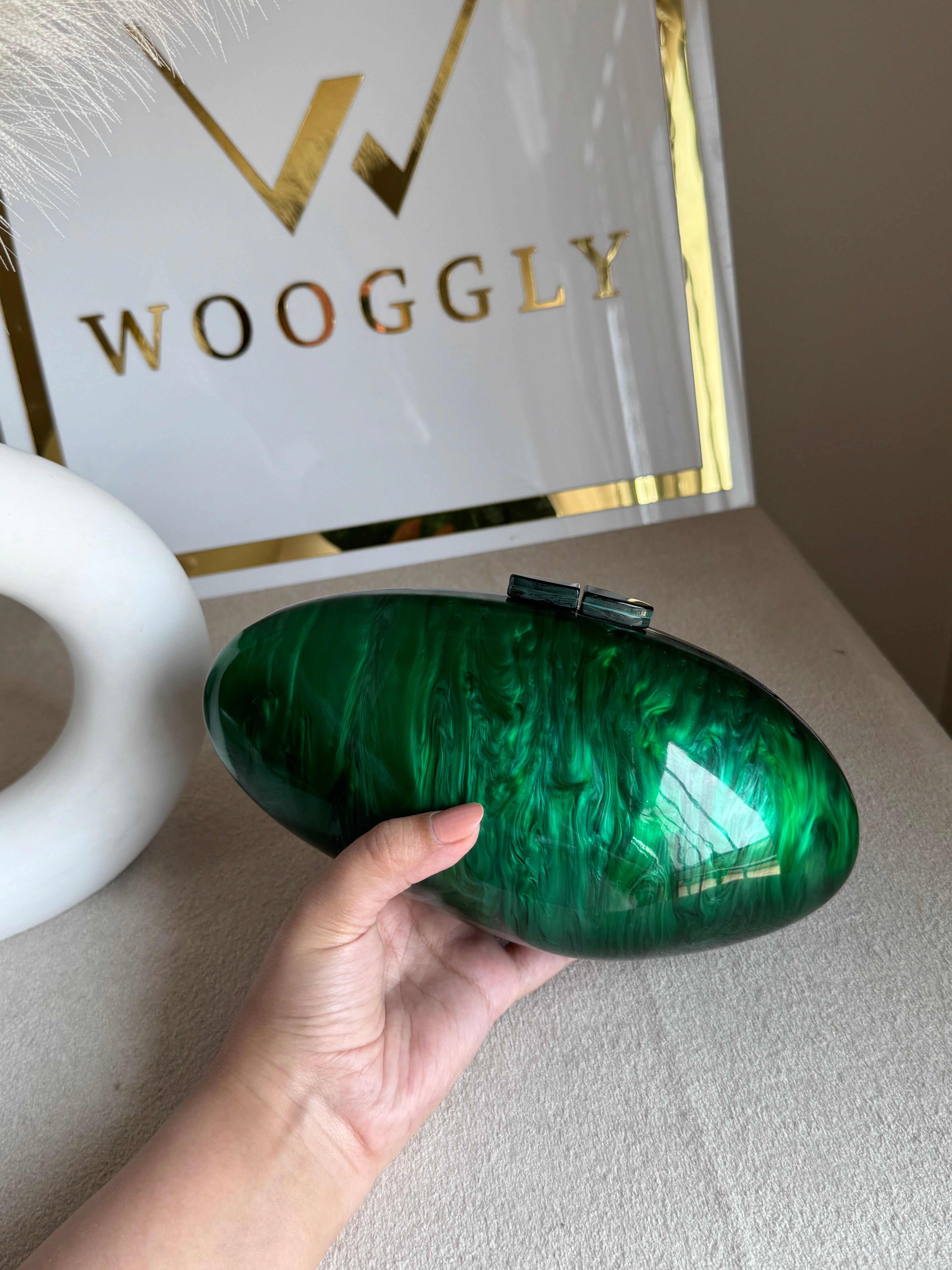 Marble Acrylic Clutch - Emerald Green