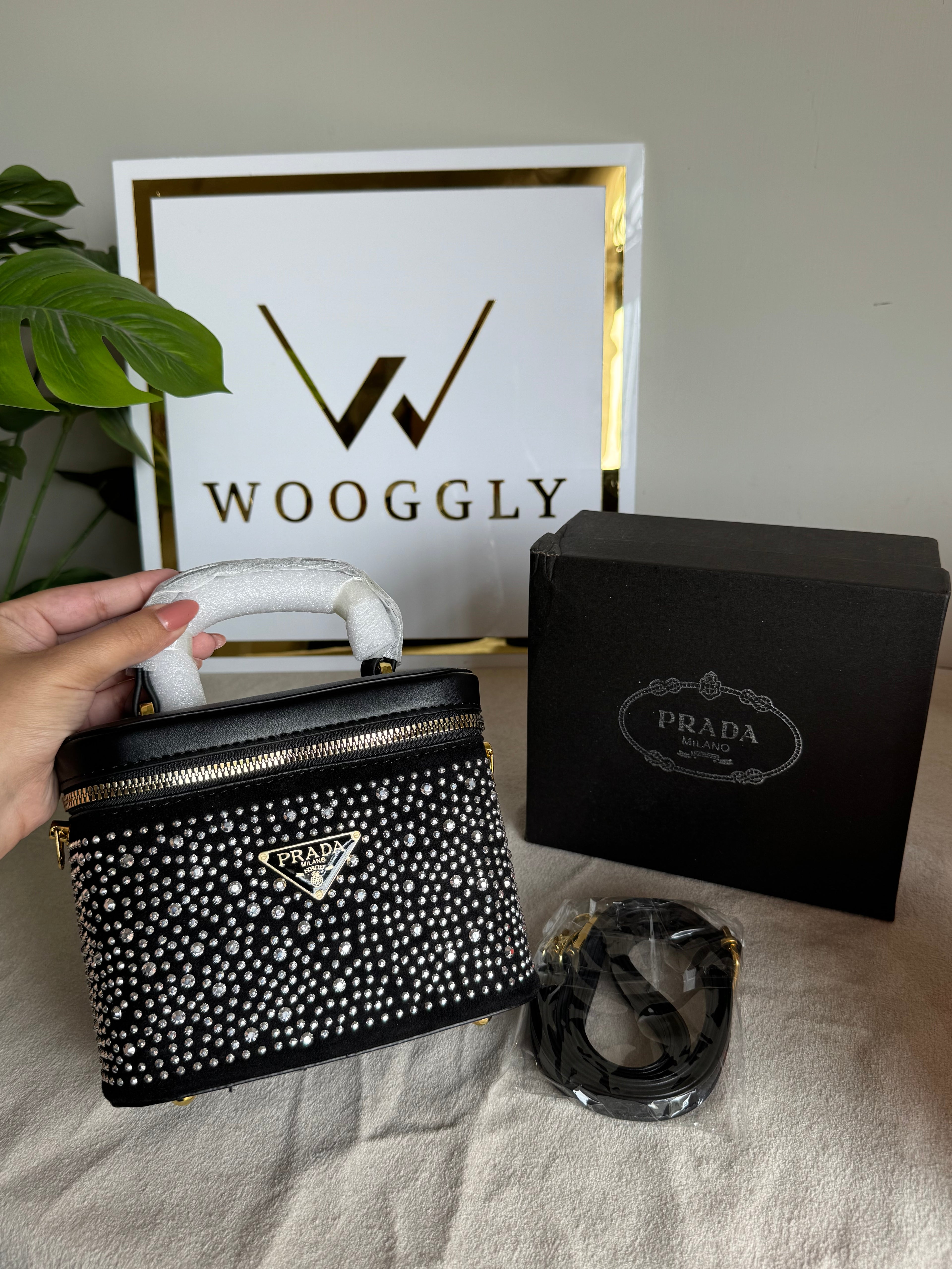 Prada Rhinestone Bucket Bag ( Silver)