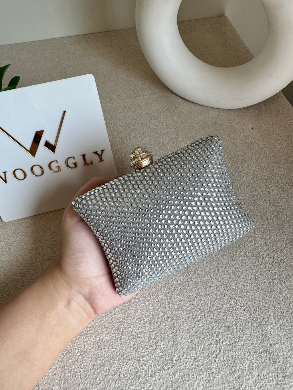 Ella Clutch - Silver with Silver Diamantes