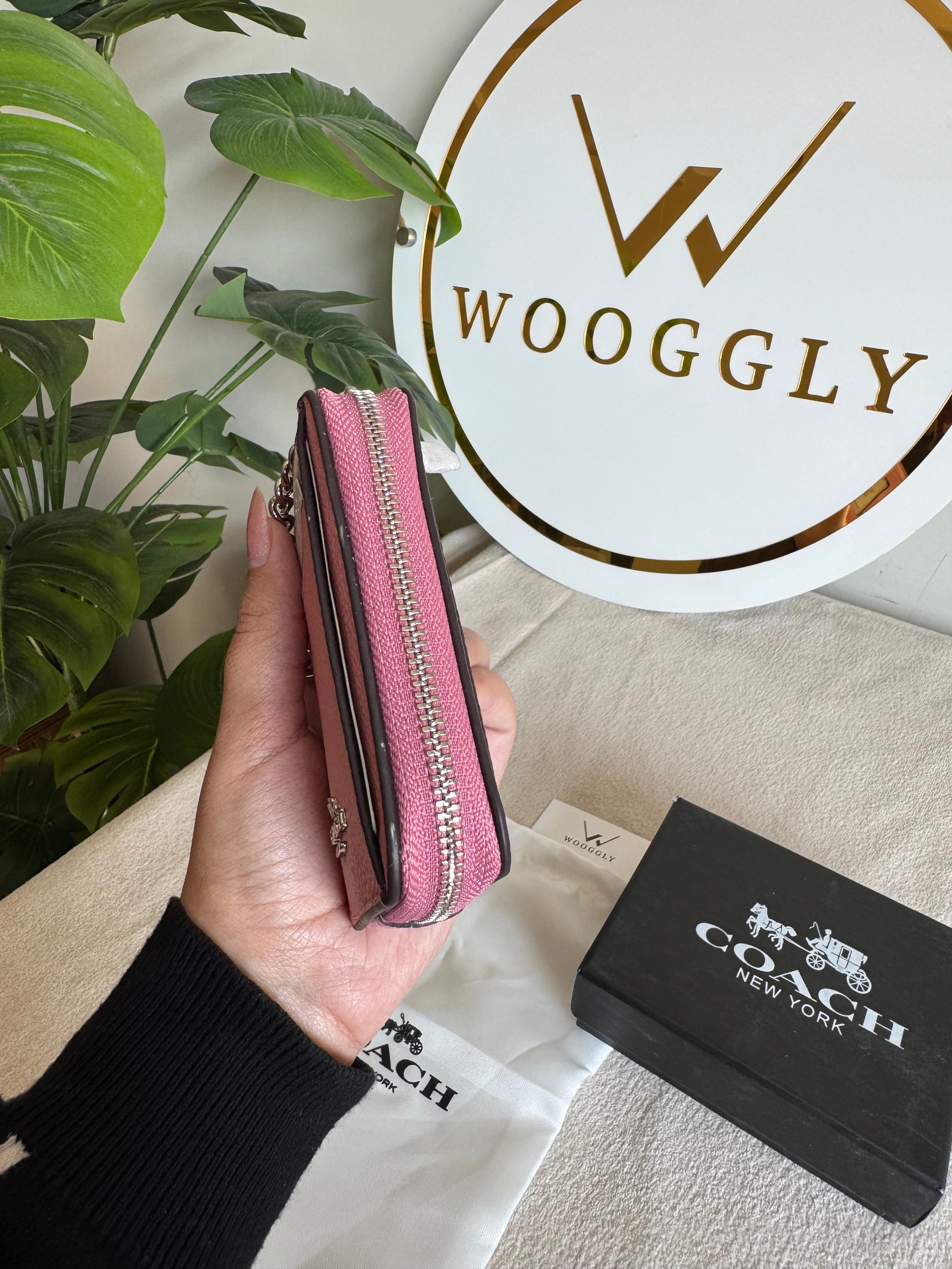 Coach Zip Card Case with Box Packing - Tea Pink