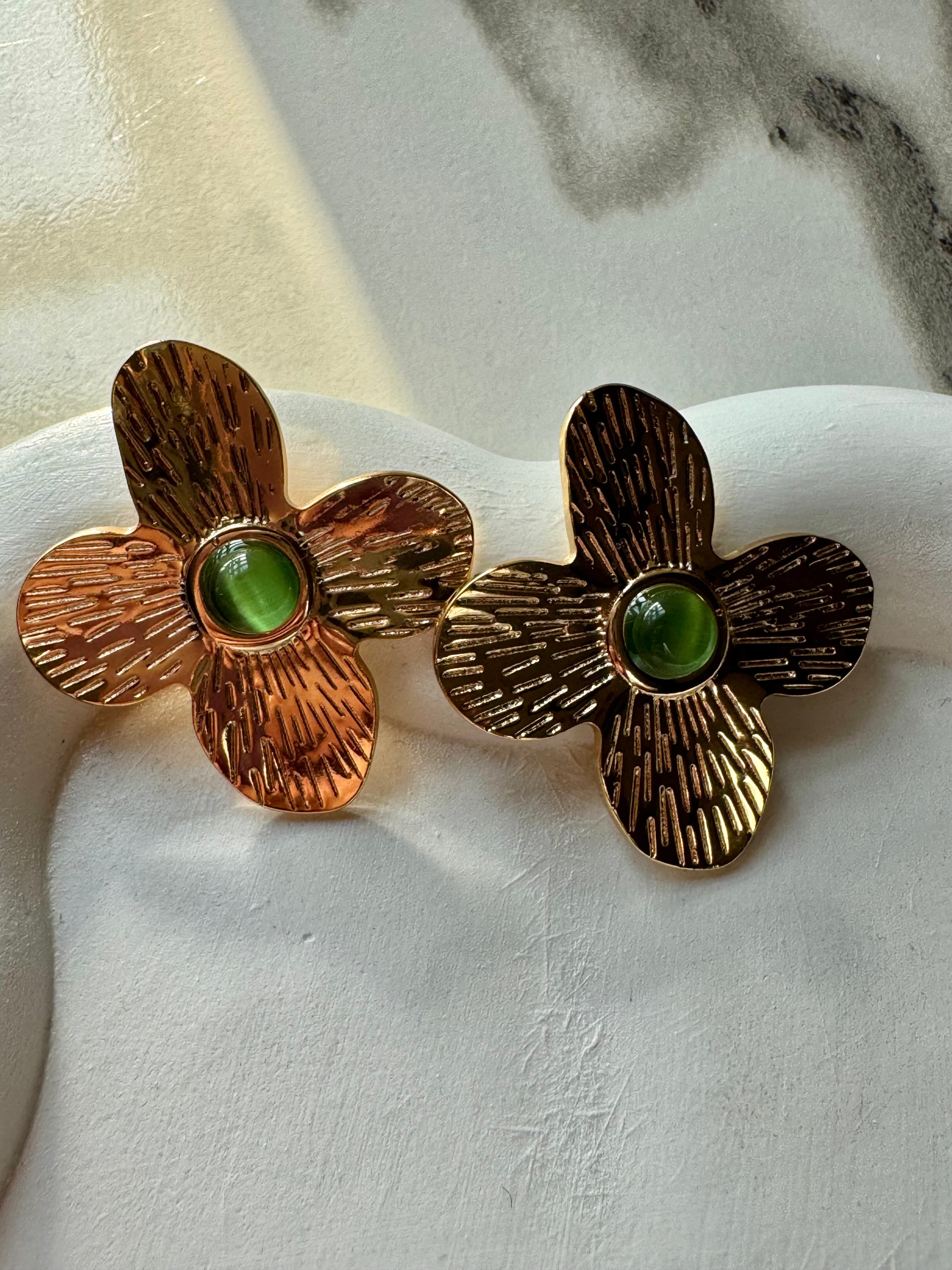 Green Lime & Gold Statement Earrings