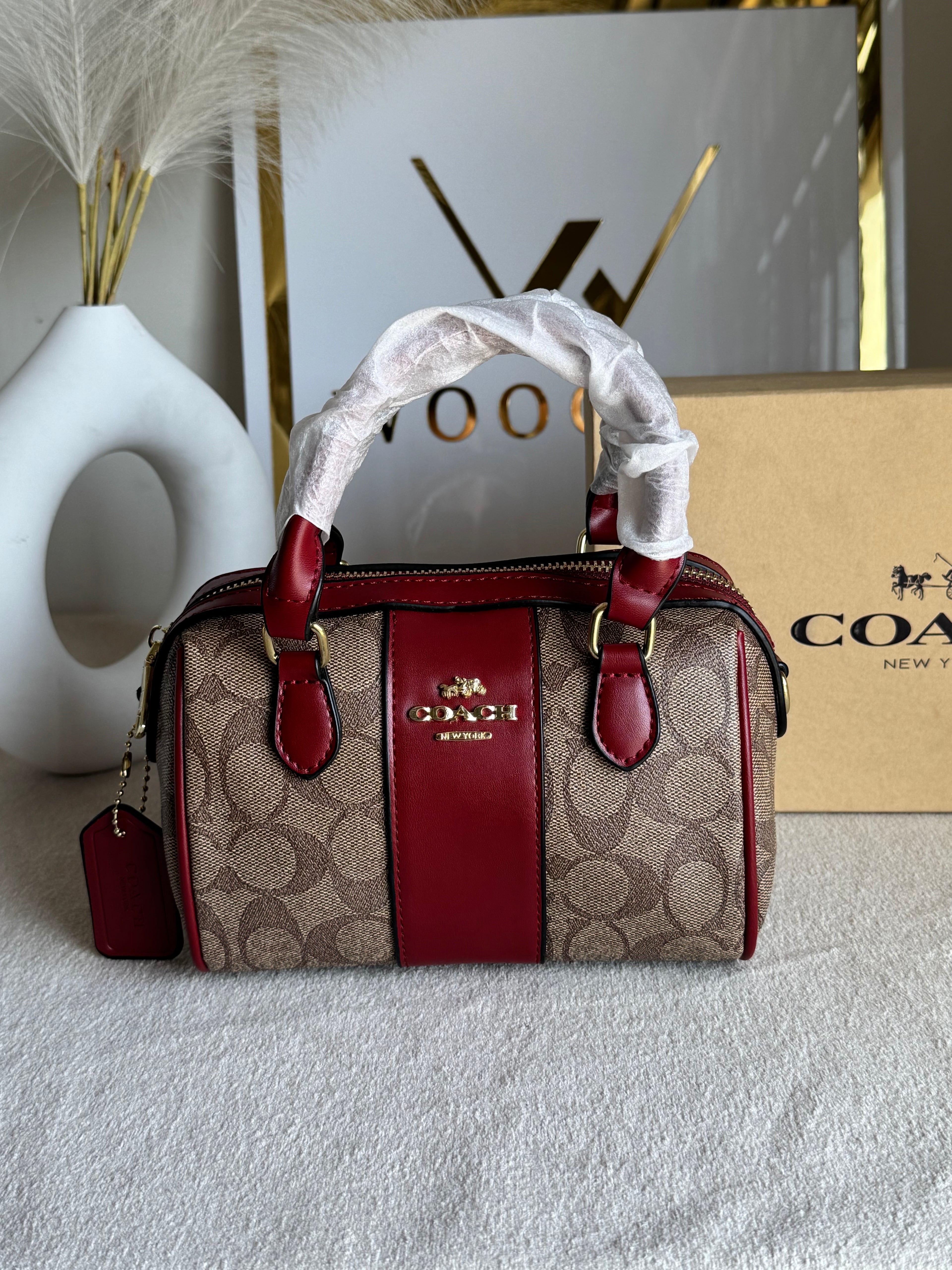COACH Mini Duffle Bag PREMIUM with Long Strap (Maroon) - BOX PACKING