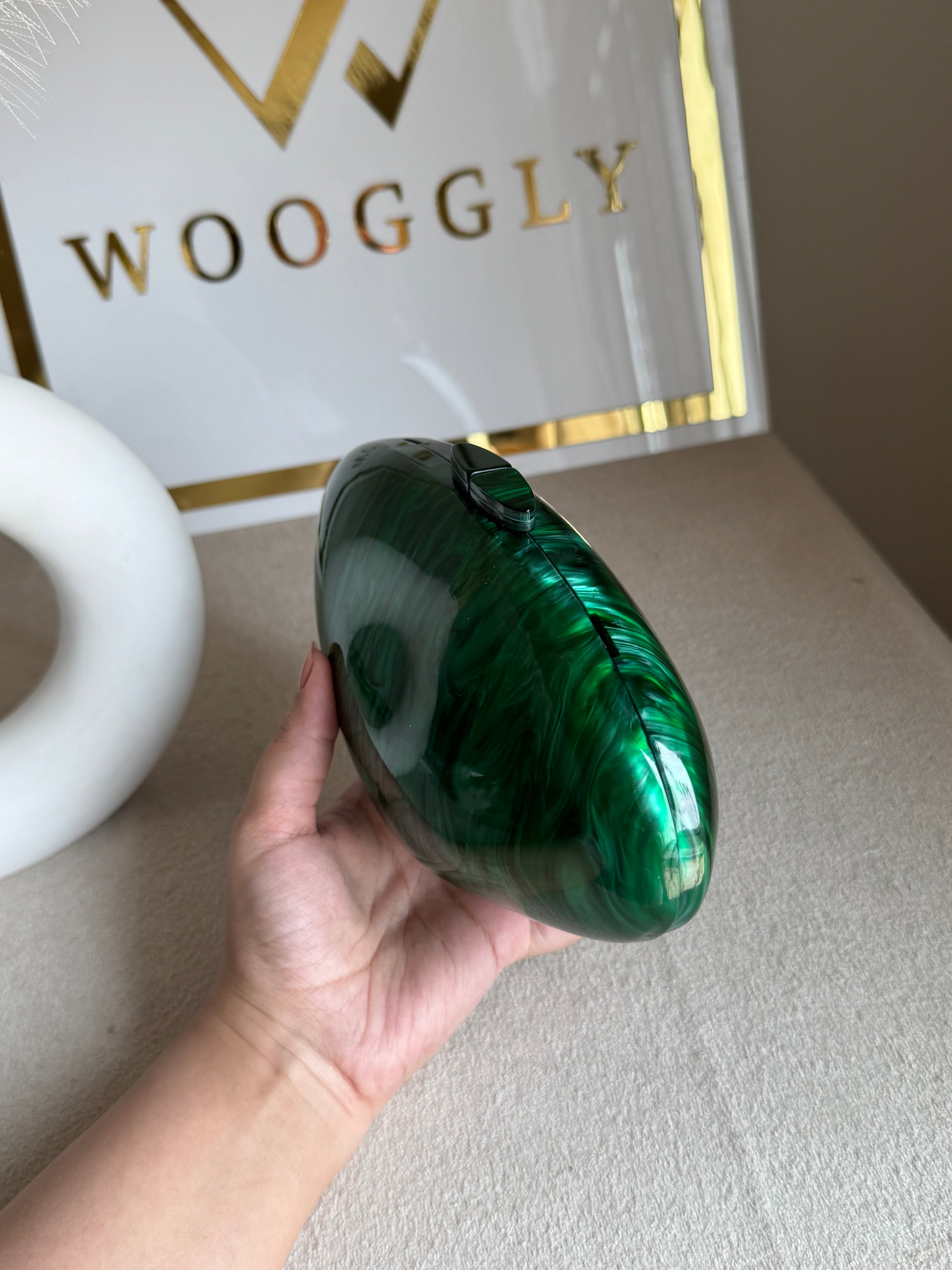 Marble Acrylic Clutch - Emerald Green