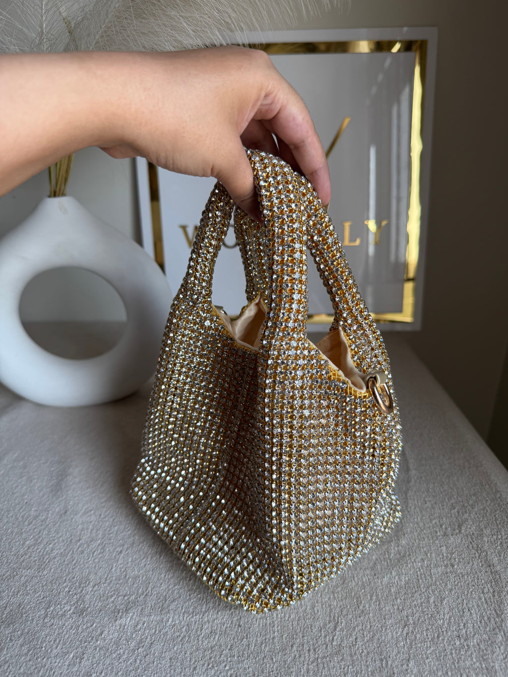 Party Wear Rhinestone Bucket Bag - Butter Yellow