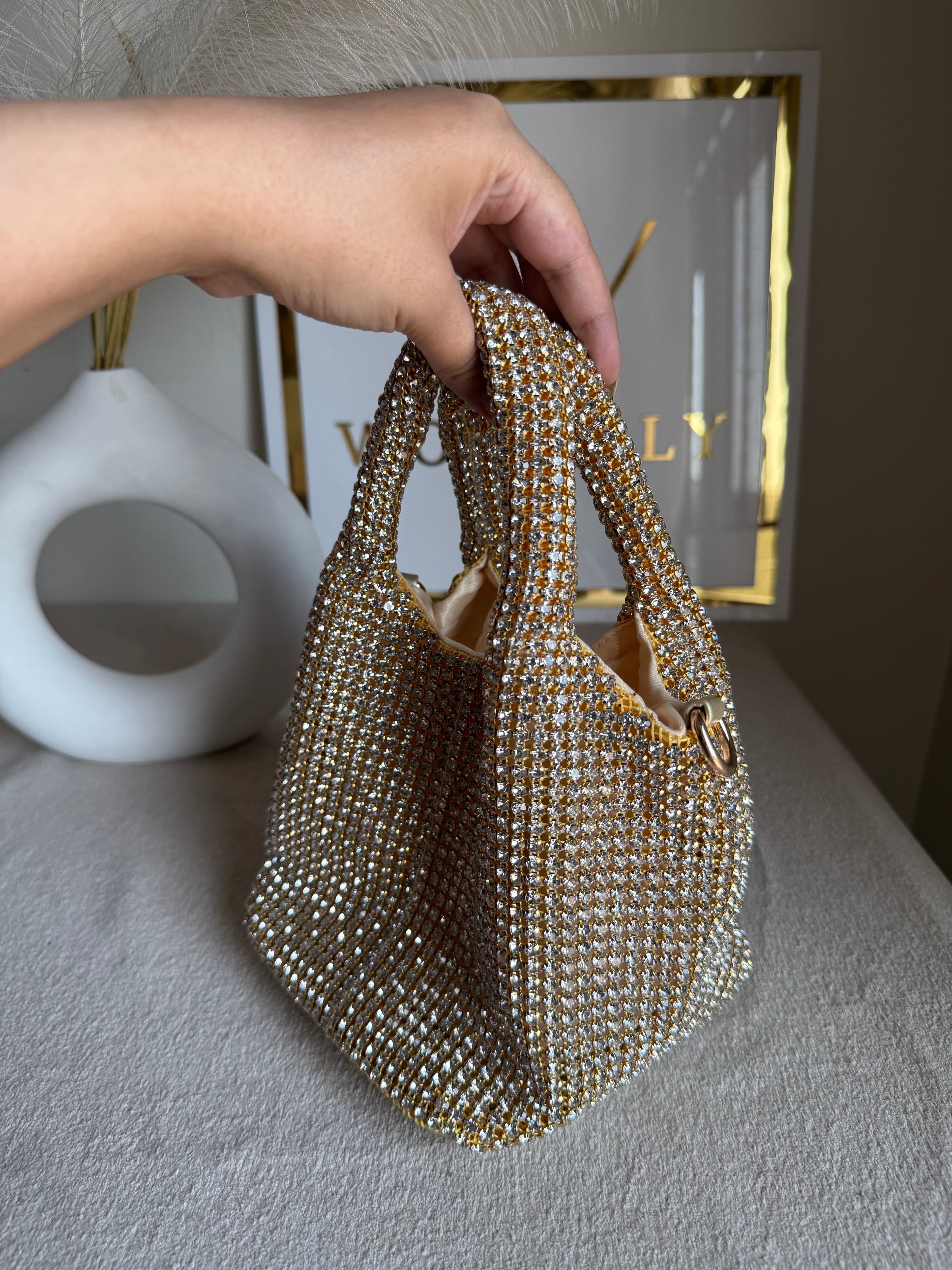 Party Wear Rhinestone Bucket Bag - Butter Yellow
