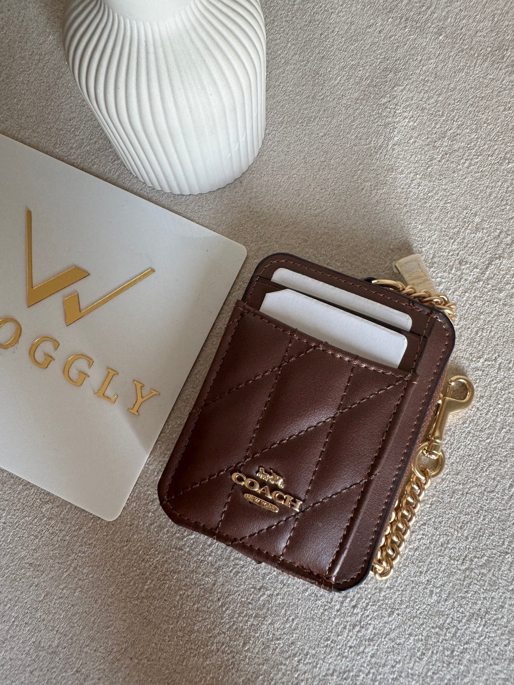 Coach Zip Card Case with Box Packing - Patterned Brown