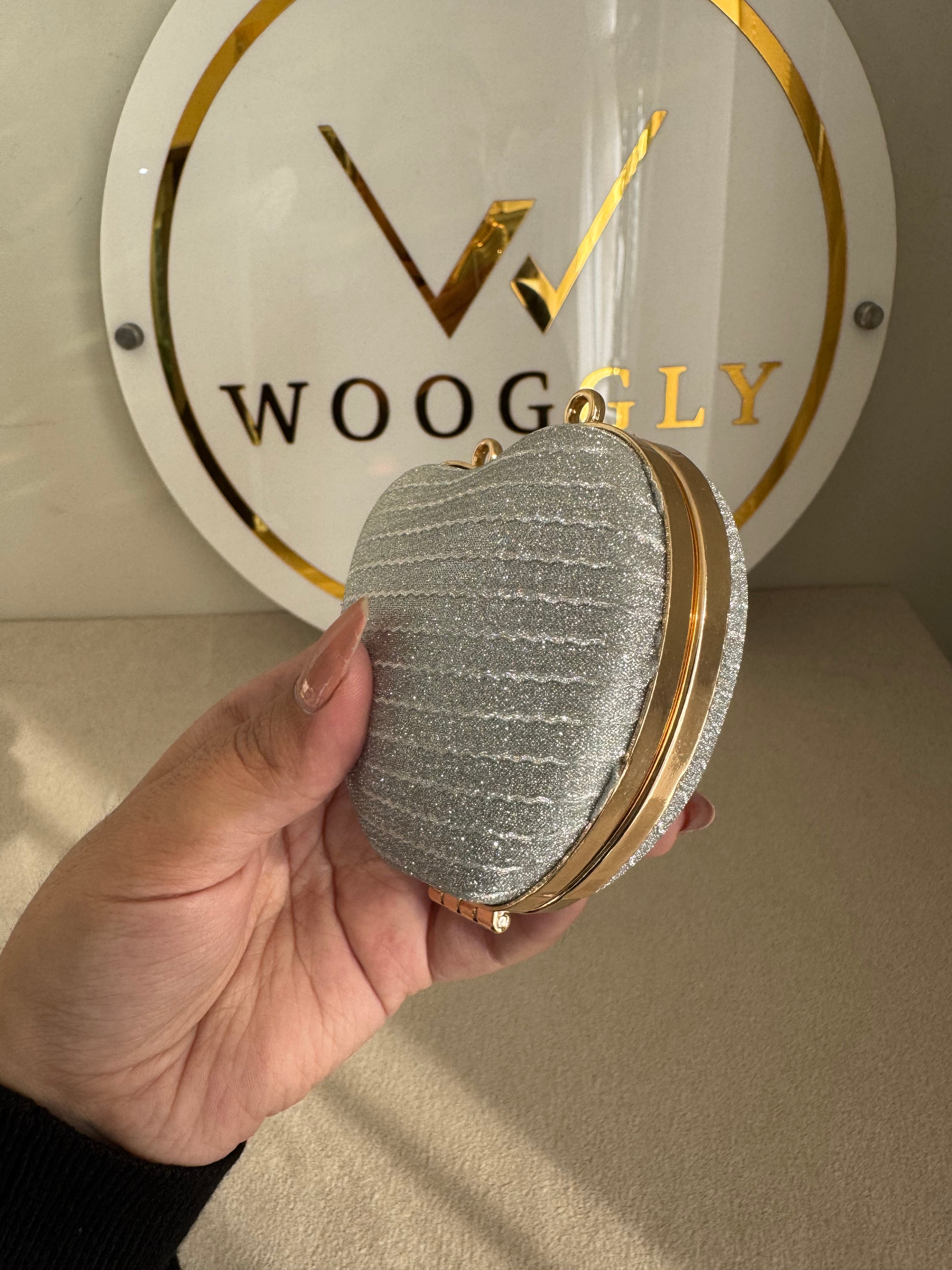 Apple Shimmer Clutch with Chain - Mini Silver