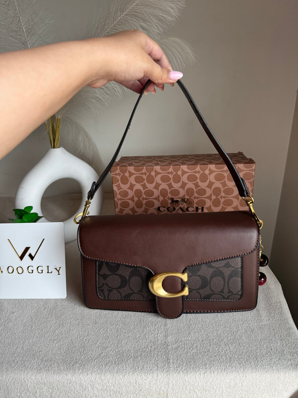 COACH TABBY Burgandy With Grey Good Quality -  BOX PACKING