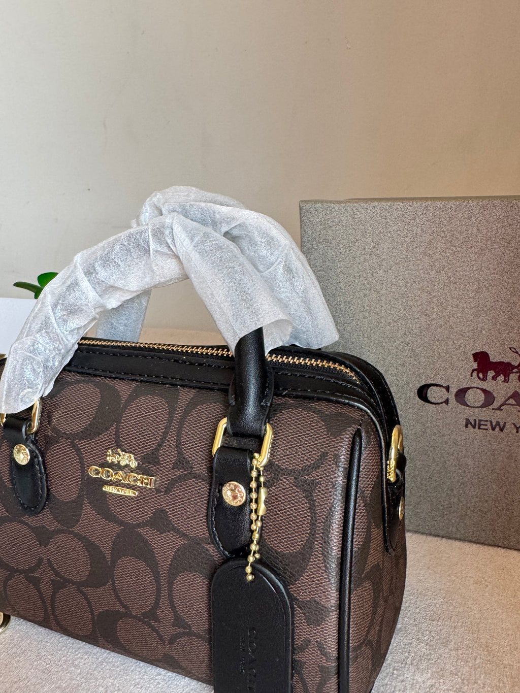 COACH Mini Duffle Bag PREMIUM with Long Strap Signature Brown - BOX PACKING