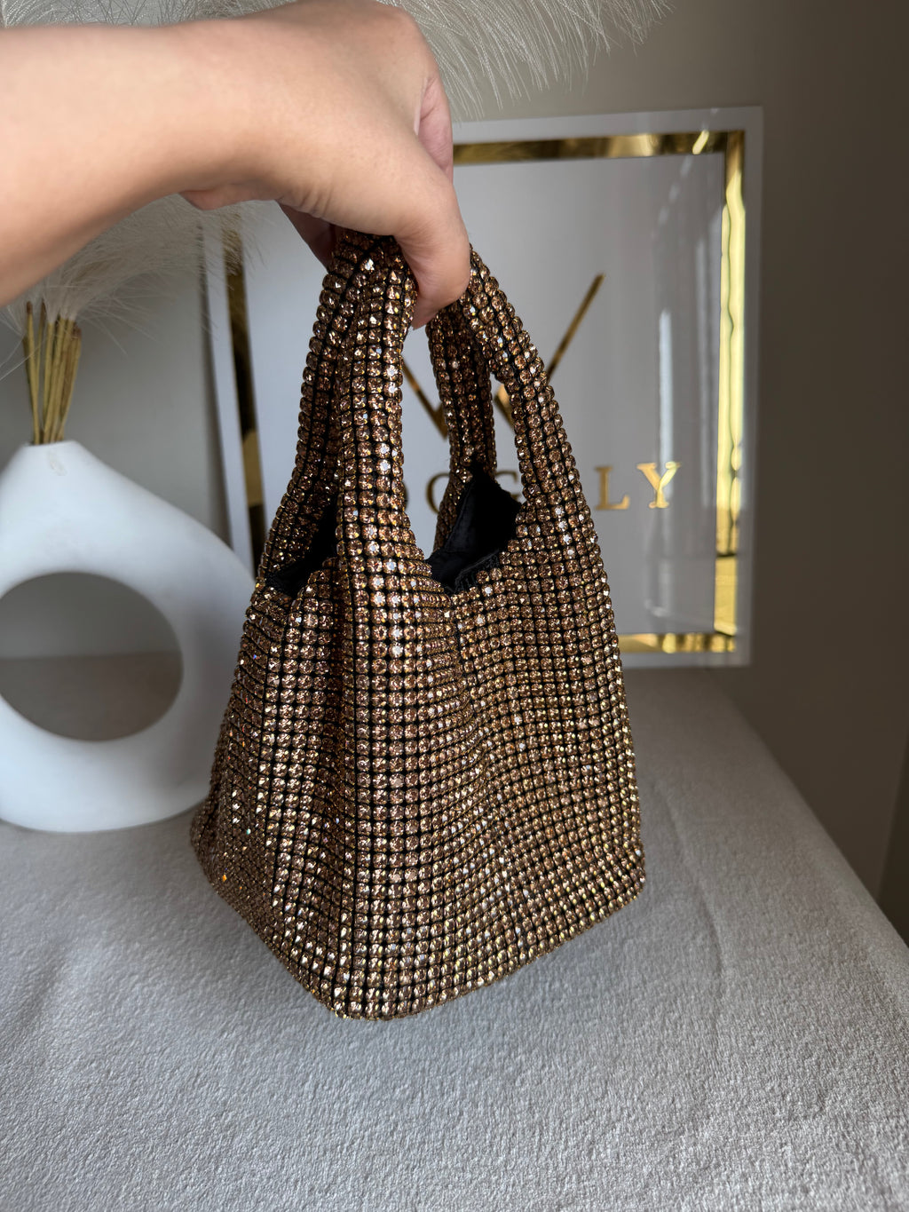 Party Wear Rhinestone Bucket Bag - Champagne