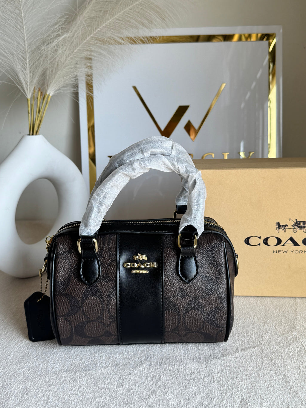 COACH Mini Duffle Bag PREMIUM with Long Strap (Signature Brown) - BOX PACKING