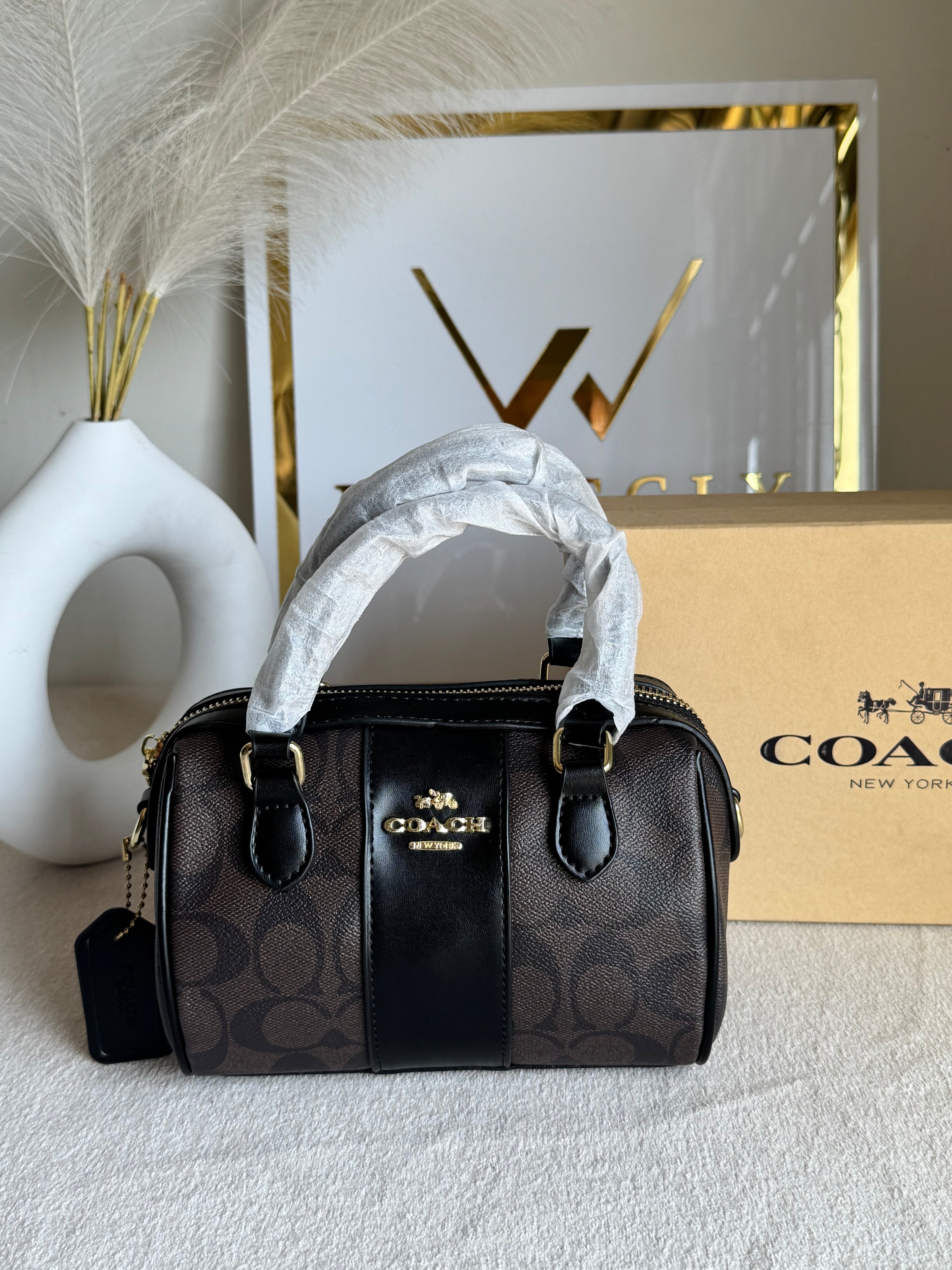 COACH Mini Duffle Bag PREMIUM with Long Strap (Signature Brown) - BOX PACKING