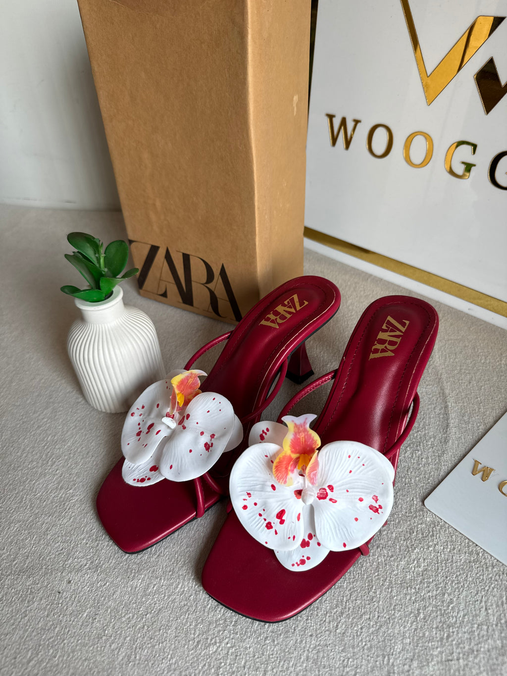 Zara Flower Heels MAROON - with Brand Box