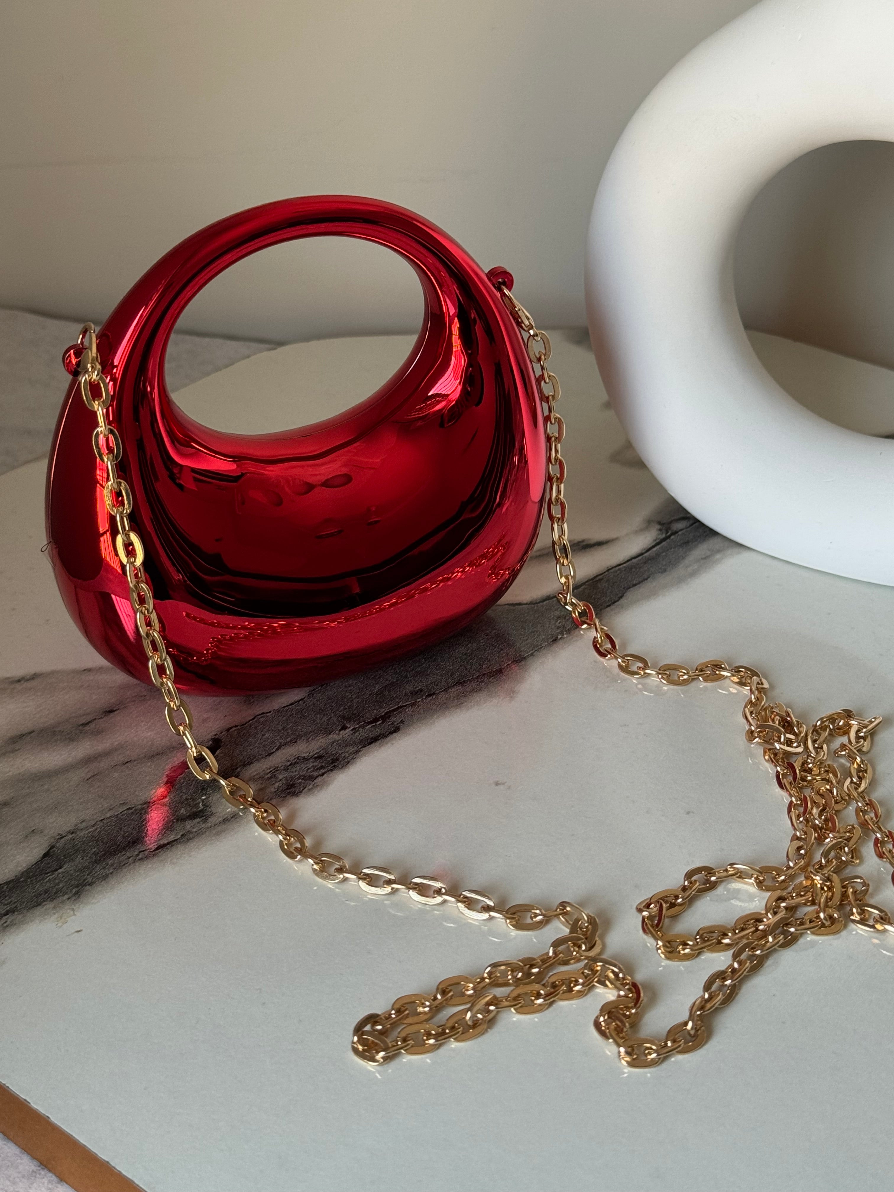 Viral Metallic Clutch with Chain - Mini Red